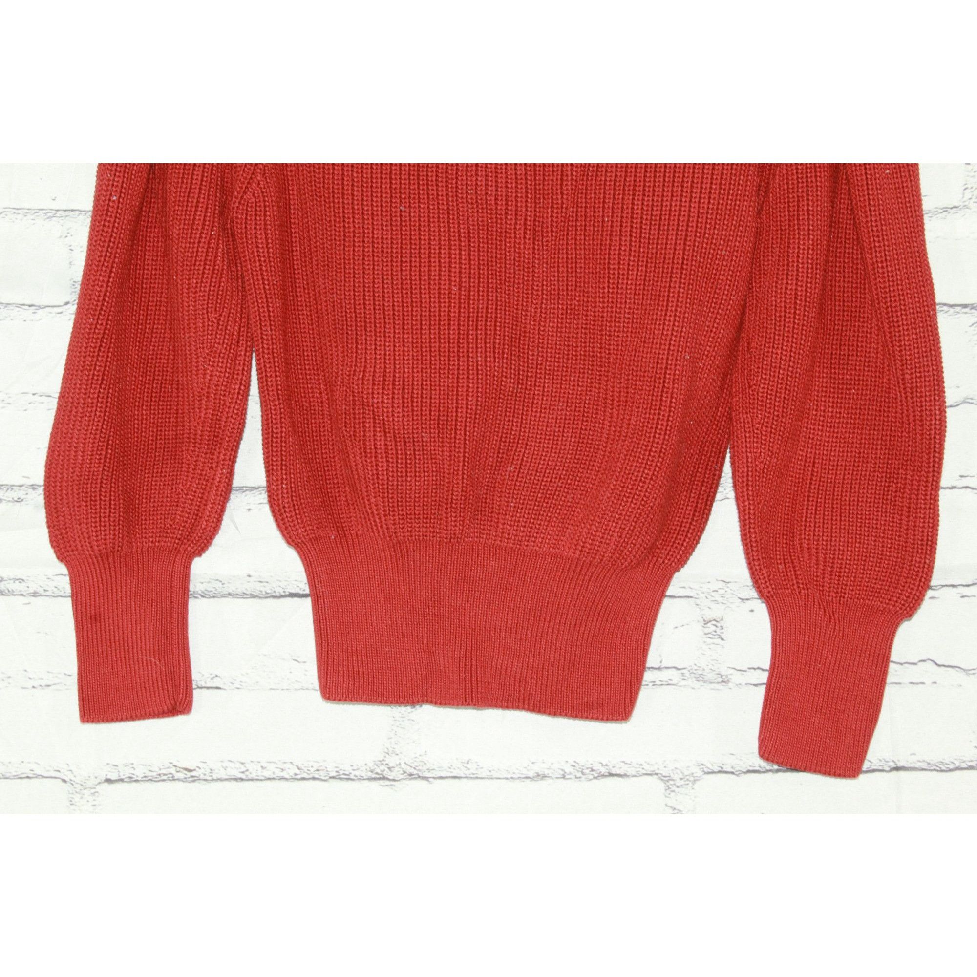 Massimo Dutti Massimo Dutti Red Knit Puff Sleeve V-Neck Sweater Size L Size L / US 10 / IT 46 - 5 Thumbnail
