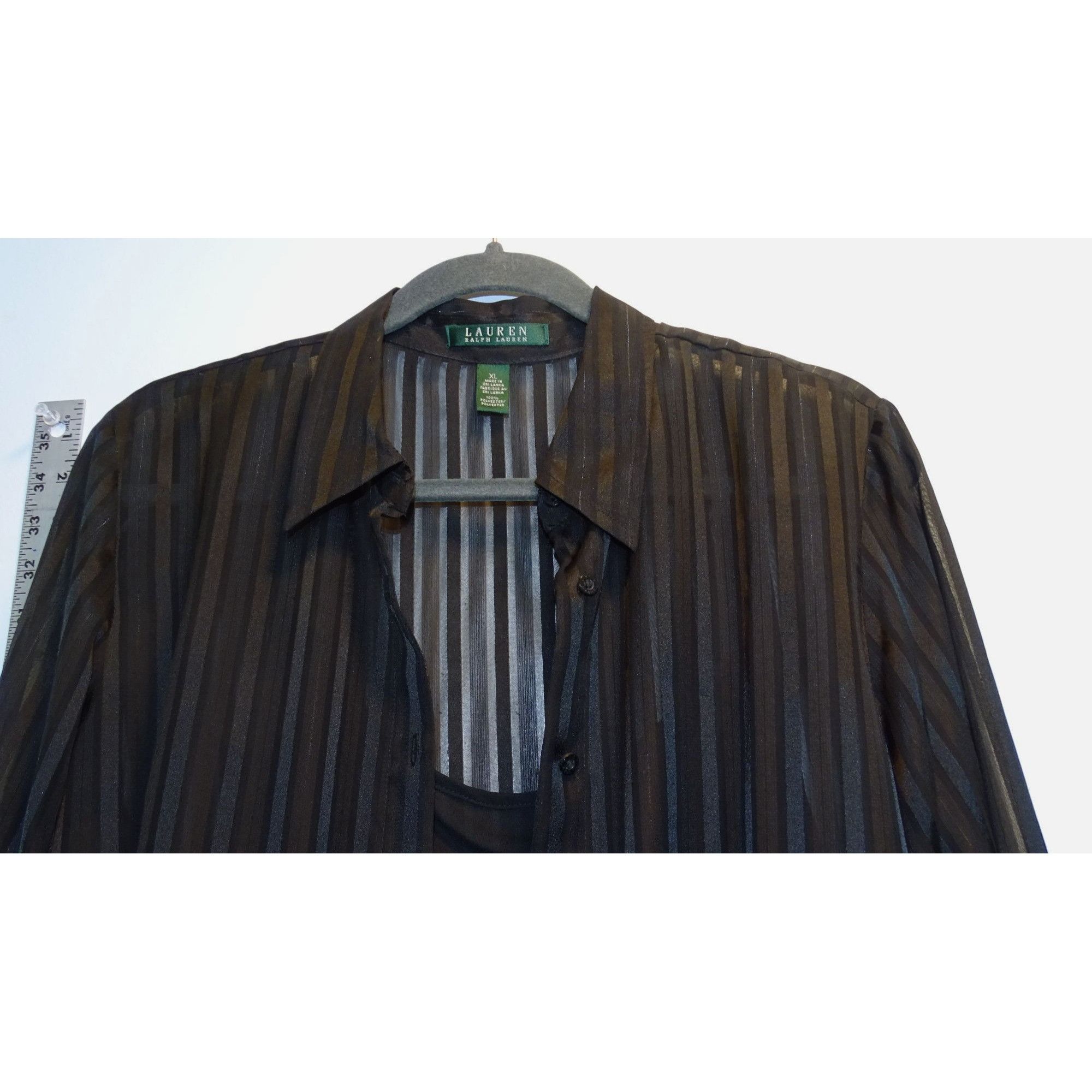 Lauren Ralph Lauren Lauren Ralph Lauren Sheer Black Striped Blouse & Camisole Se Size XL / US 12-14 / IT 48-50 - 4 Thumbnail