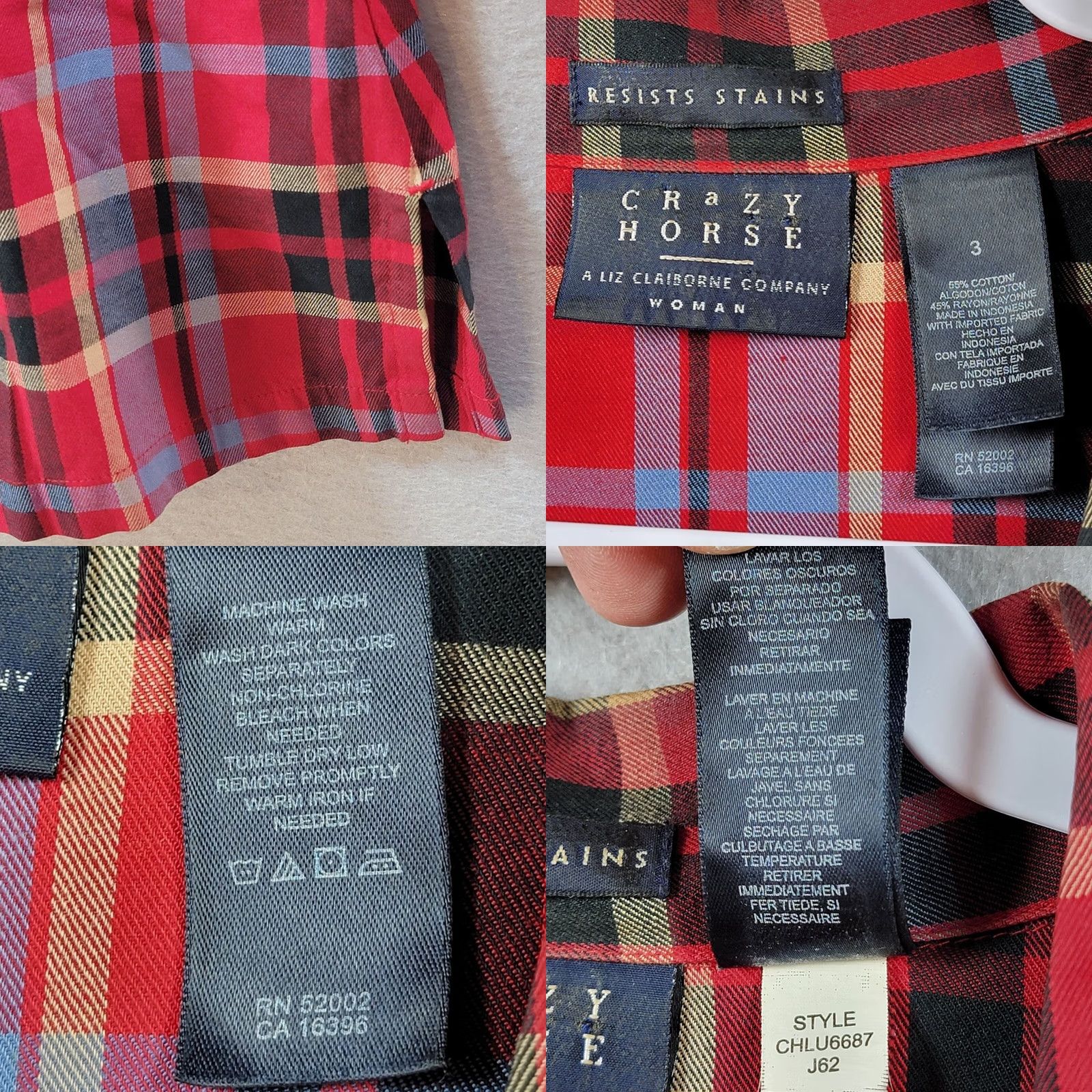 Vintage Stain Resistant Red Plaid Button Shirt Womens 3X Pockets Long Sleeve Tunic Size XXL / US 16-18 / IT 52-54 - 8 Thumbnail