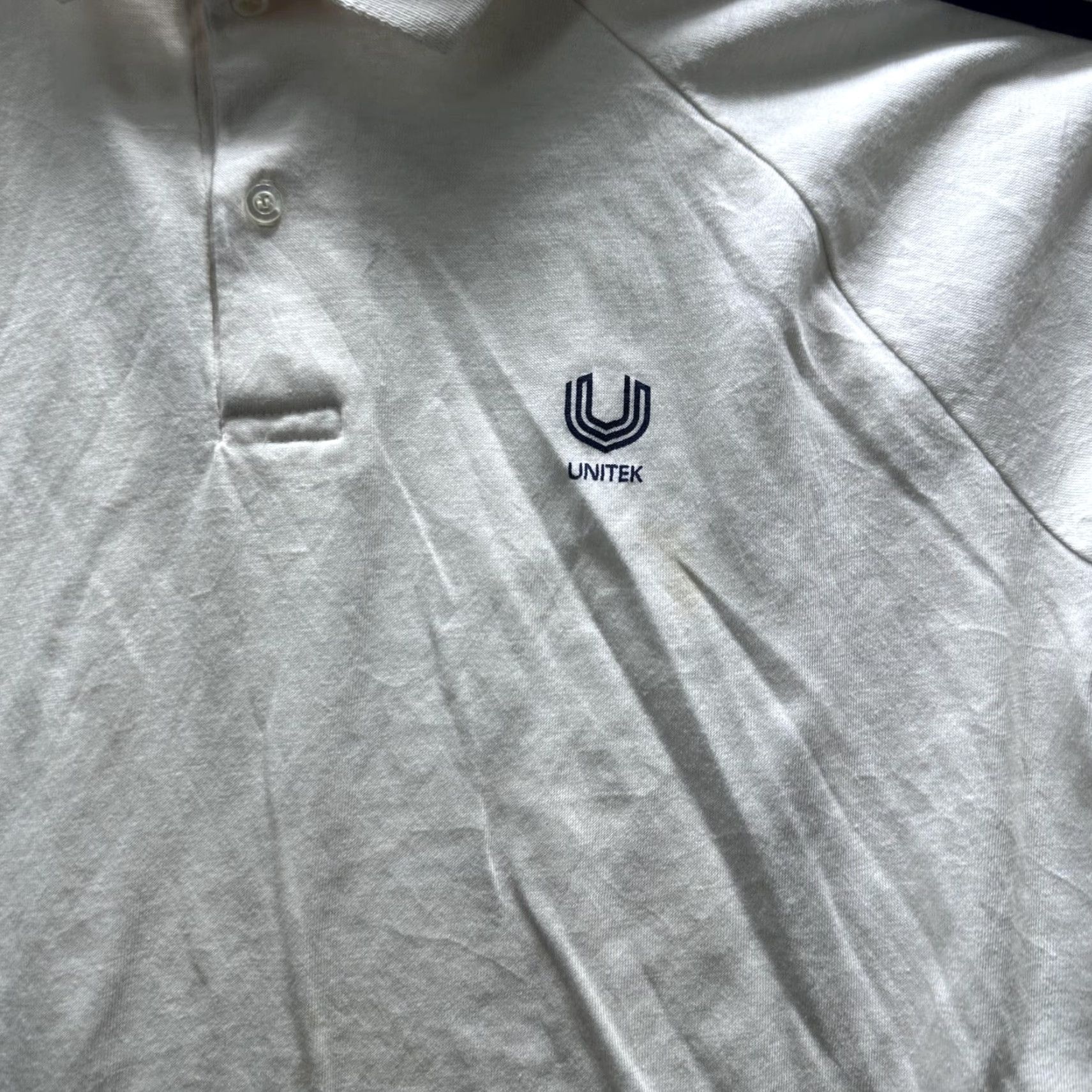 Vintage Vintage Print-Ons Polo Shirt Mens Large White Unitek Striped Sleeve 80s 90s Size US L / EU 52-54 / 3 - 2 Thumbnail