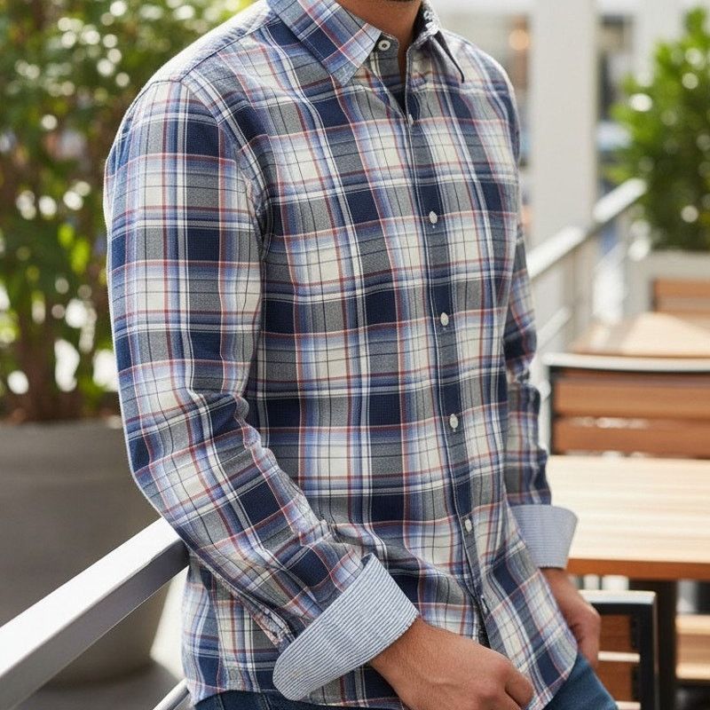 J.McLaughlin J. McLaughlin Contrast Collar Flip Cuff Shirt XL Plaid Check Size US XL / EU 56 / 4 - 1 Thumbnail