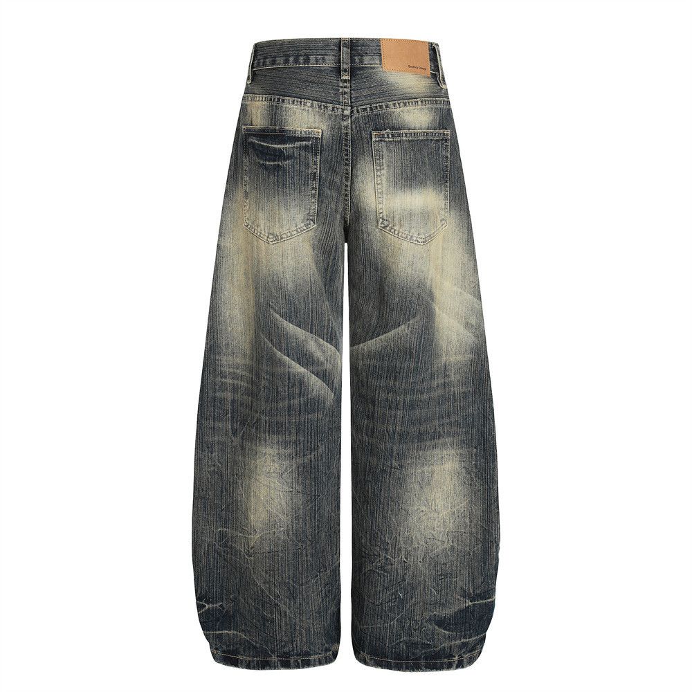 Jean Retro punk distressed loose men's washed curved jeans Size US 32 / EU 48 - 2 Thumbnail