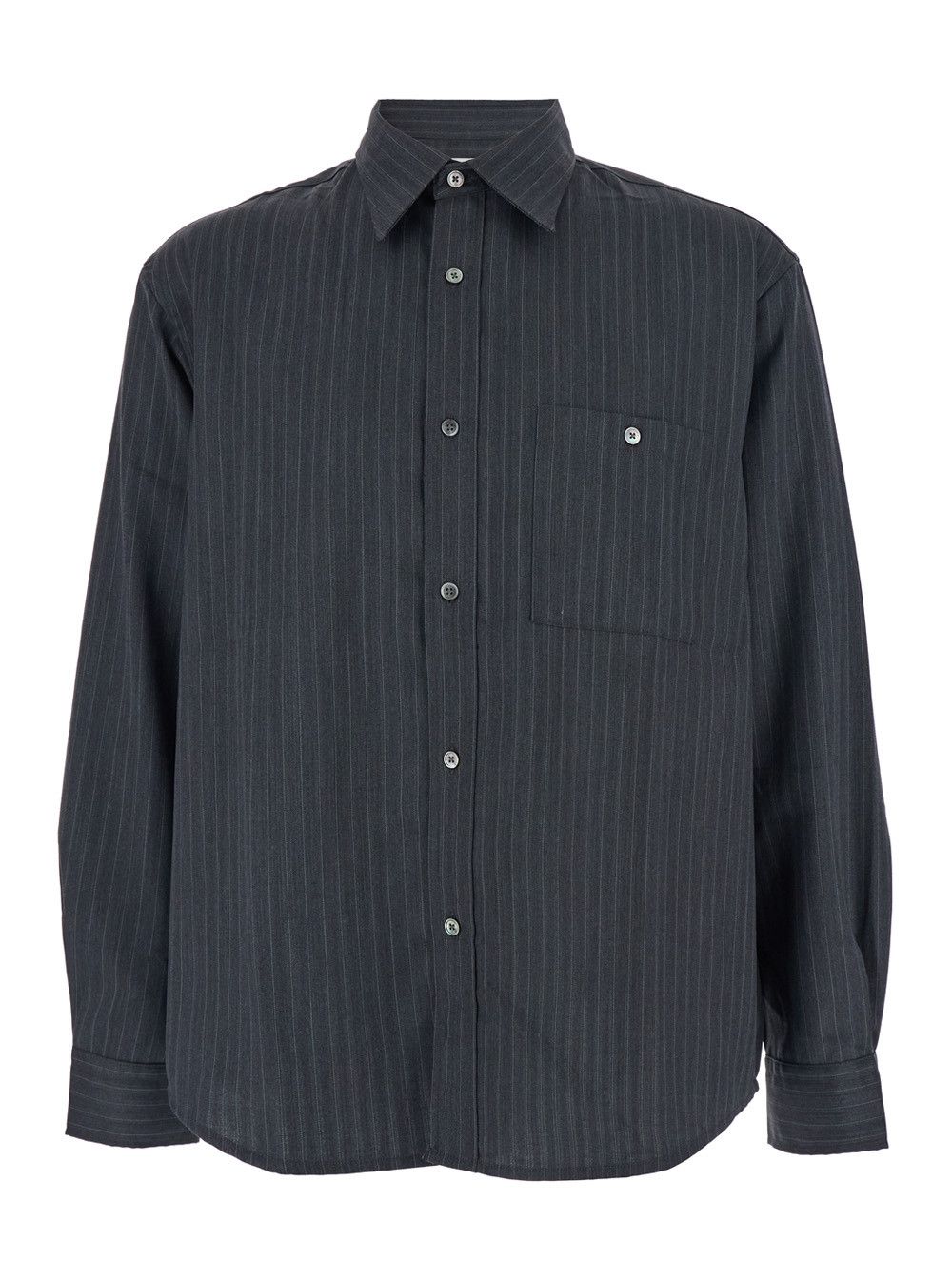 TONYWACK Grey Pinstriped Shirt with Pointed Collar in Wool Blend Man Size US S / EU 44-46 / 1 - 1 Thumbnail