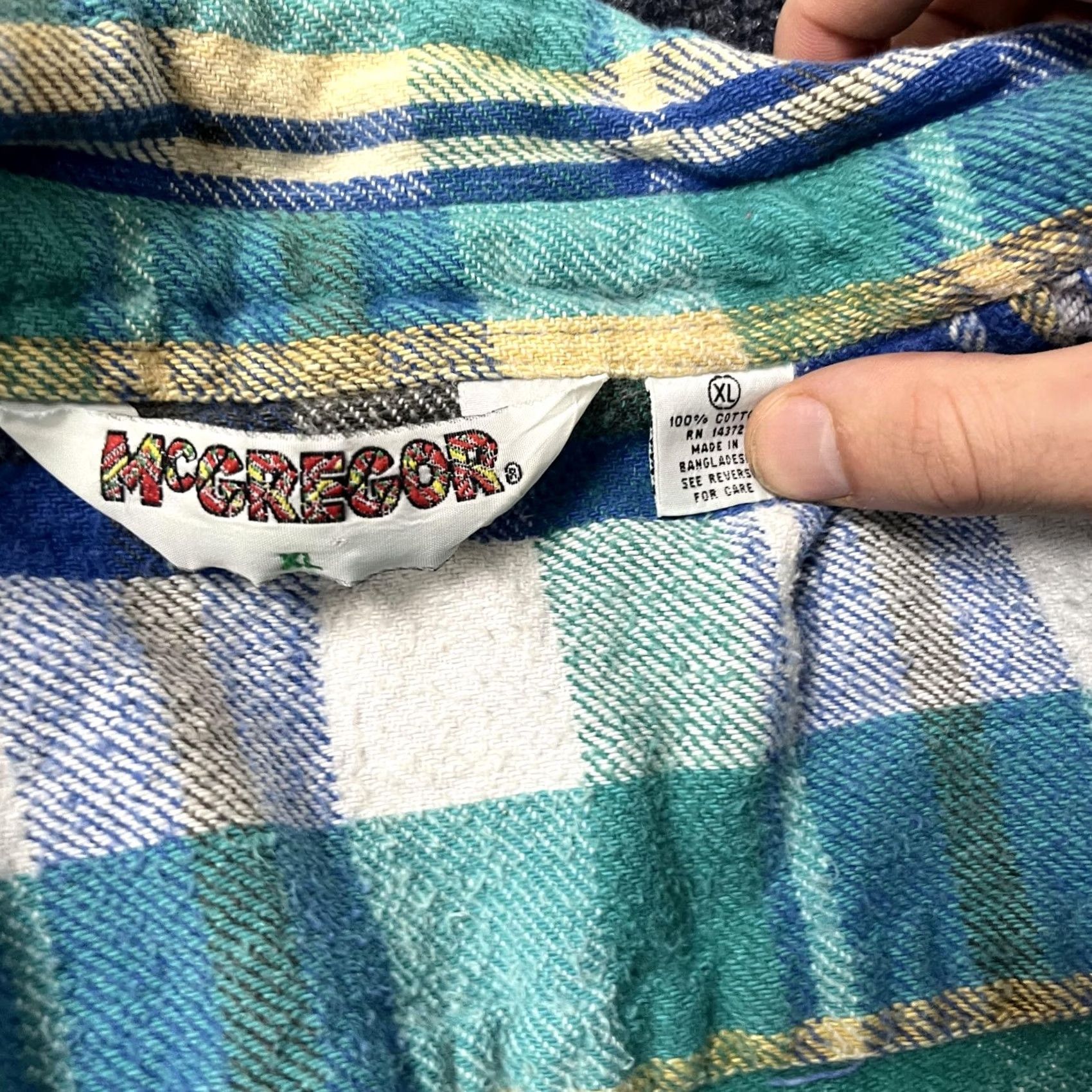 McGregor VINTAGE McGregor Shirt Mens XL Blue Green Plaid Flannel Button Front Cotton Size US XL / EU 56 / 4 - 2 Thumbnail