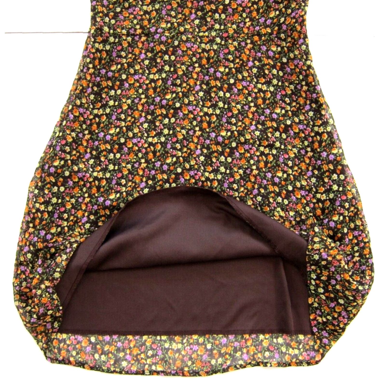 XOXO VINTAGE XOXO Dress Brown Yellow Purple Green Floral V-Neck Short Sleeve Sun Maxi Dress Small Size 28" / US 6 / IT 42 - 7 Thumbnail