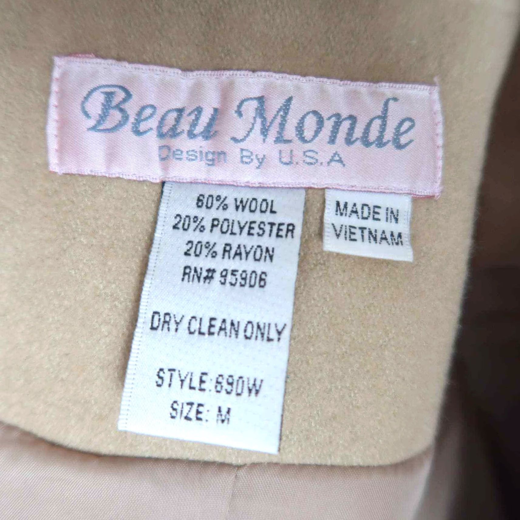 Vintage VINTAGE Beau Monde 90s tan wool blend mid-length jacket Womens M Size M / US 6-8 / IT 42-44 - 5 Thumbnail
