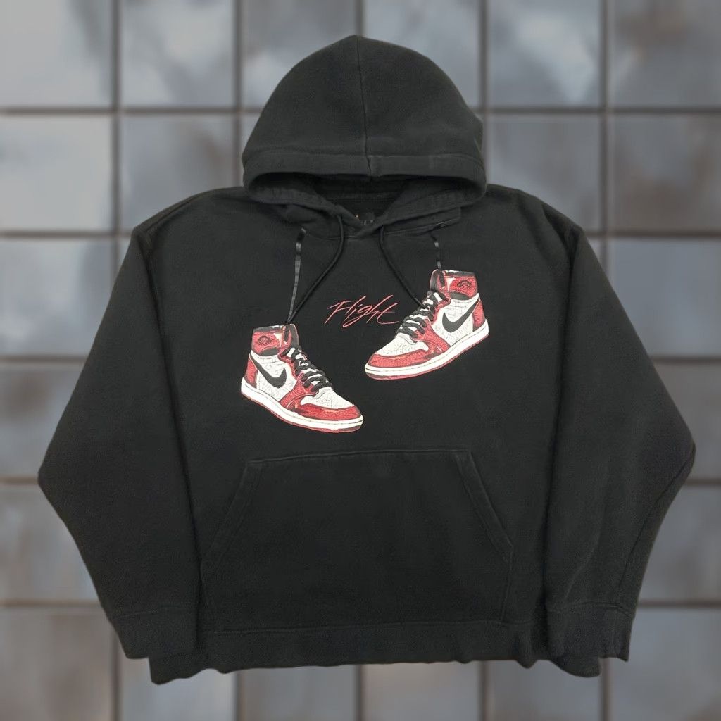 VINTAGE Jordan Hoodie Mens 2XL Black Flight AJ1 Sneaker Graphic Pullover Sweatshirt Y2K