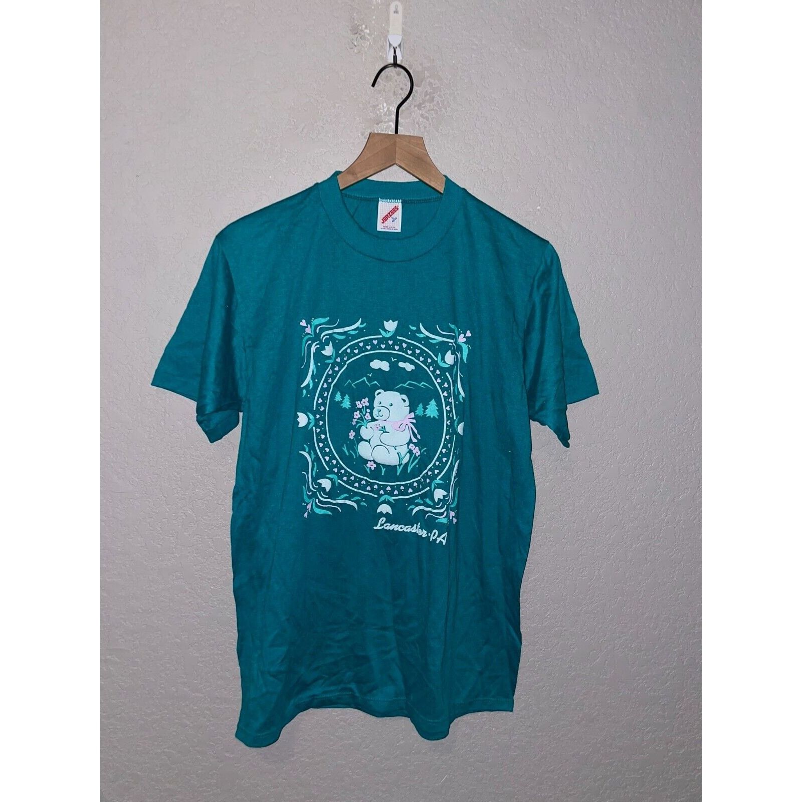 Jerzees Vintage Lancaster Shirt Pennsylvania Tee Teal 1988 80s Large Size US L / EU 52-54 / 3 - 1 Thumbnail