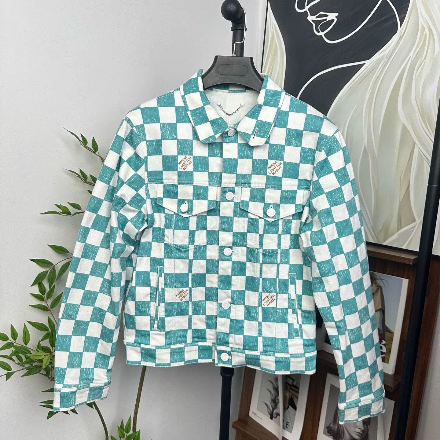 Louis Vuitton Louis Vuitton White Green Check Denim Jacket Size US S / EU 44-46 / 1 - 1 Thumbnail