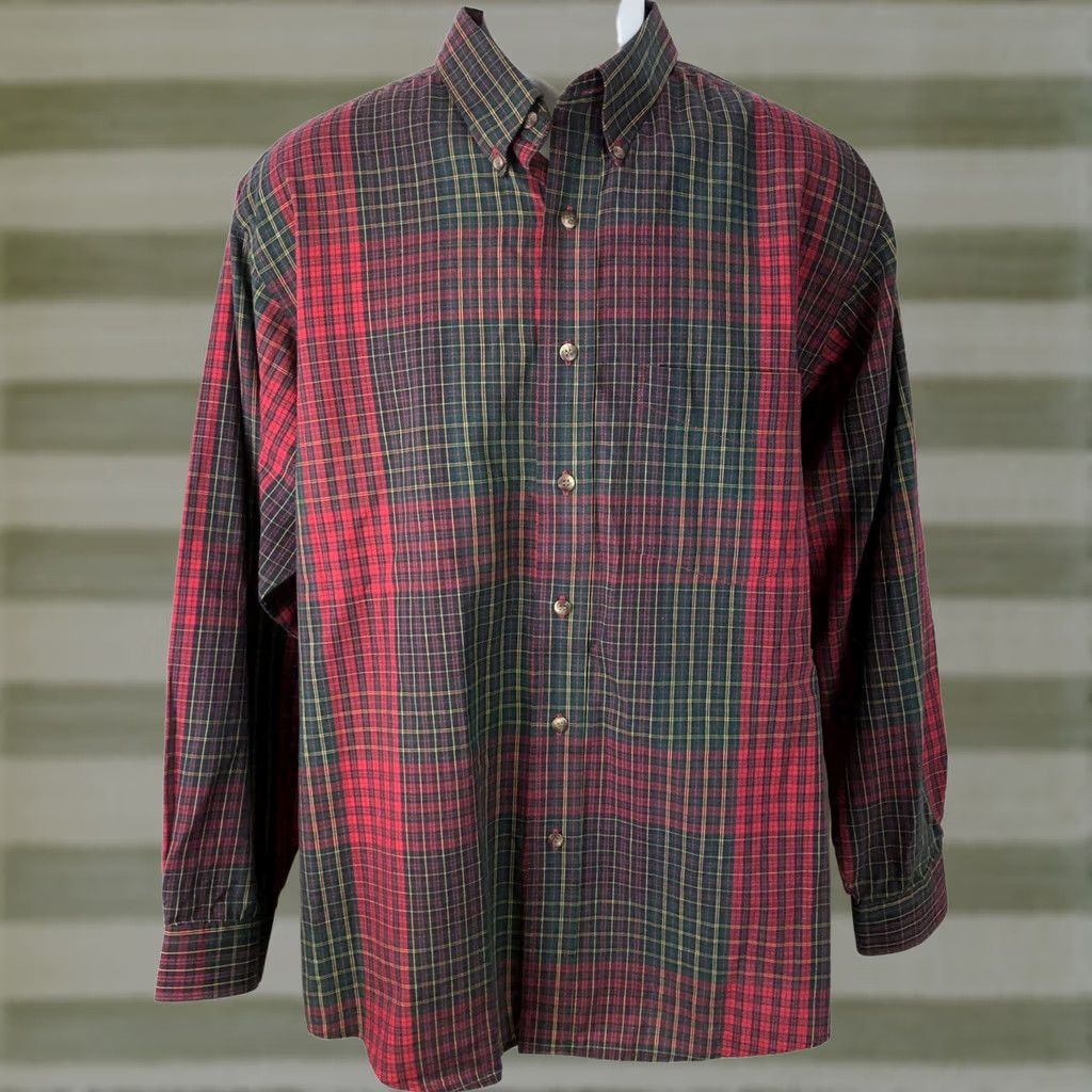 Van Heusen Van Heusen Shirt L Red/Green Plaid Oxford Long Sleeve Button Up Preppy Cabin Size US L / EU 52-54 / 3 - 1 Thumbnail