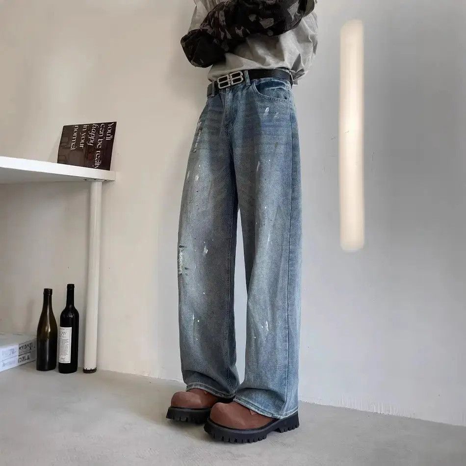 Japanese Brand Retro loose straight tube splashed ink jeans Size US 32 / EU 48 - 4 Thumbnail