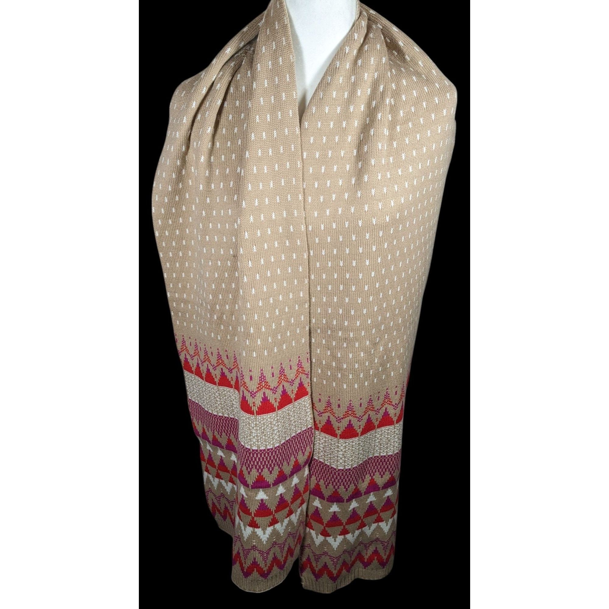 Other Classic Fair Isle Tan And Pink Heavy Winter Scarf Size ONE SIZE - 1 Thumbnail