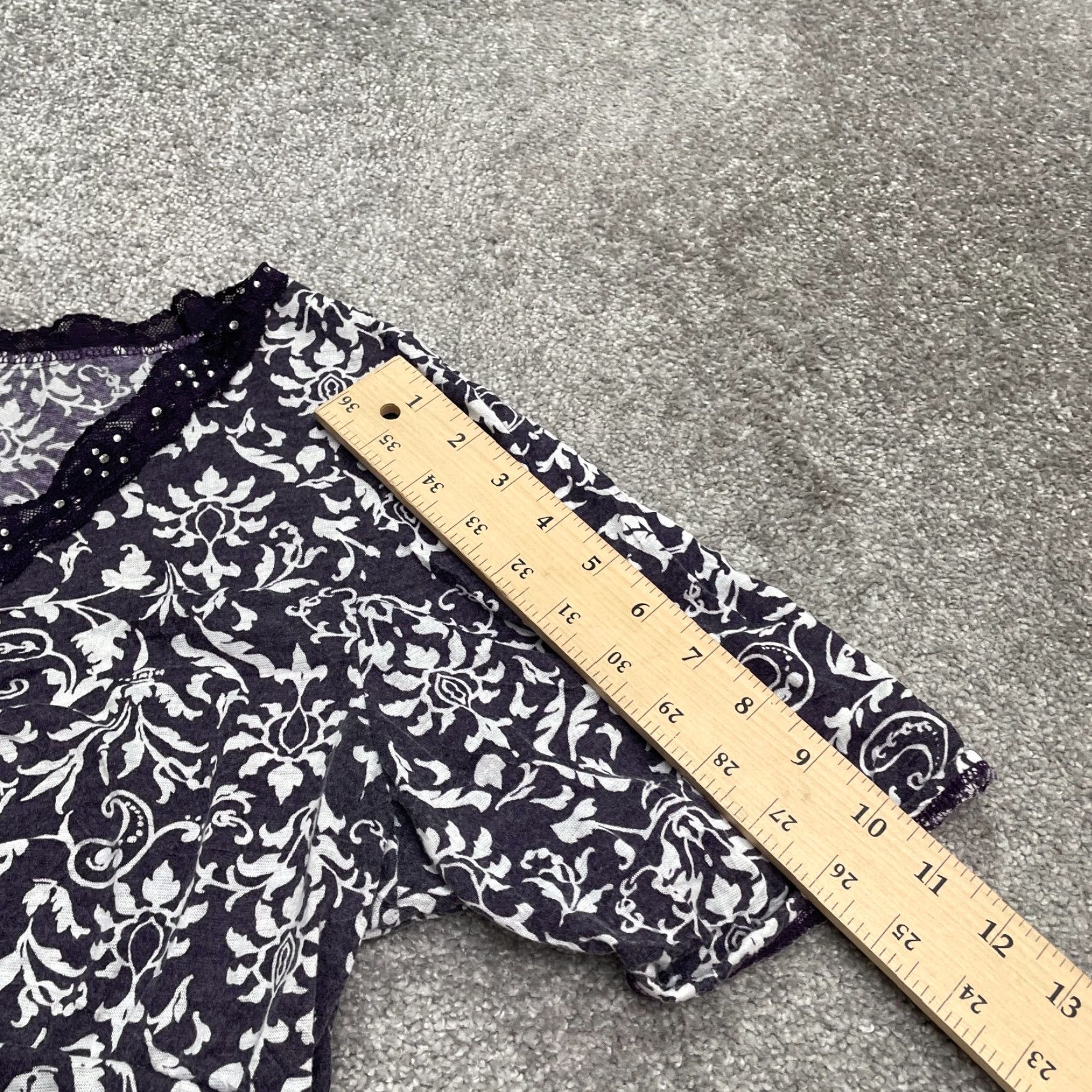 Vintage Unbranded Lace Trim Blouse Womens L Purple Floral V-Neck Semi Sheer Casual Shirt Size L / US 10 / IT 46 - 6 Thumbnail