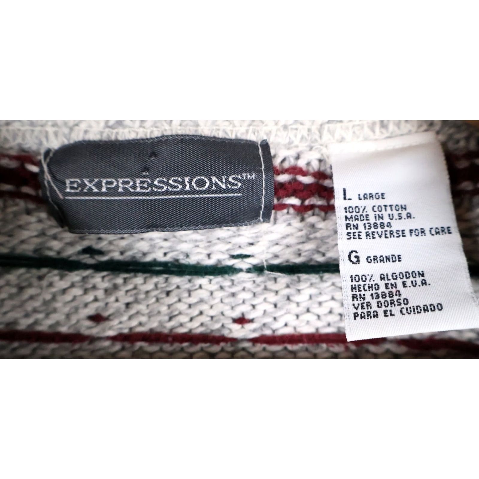 Vintage VINTAGE Expressions Sweater Geometric Heavyweight Cotton Knit Men's Large Gray Pullover Crew Neck Long Sleeve Casual Fall Winter Size US L / EU 52-54 / 3 - 3 Thumbnail