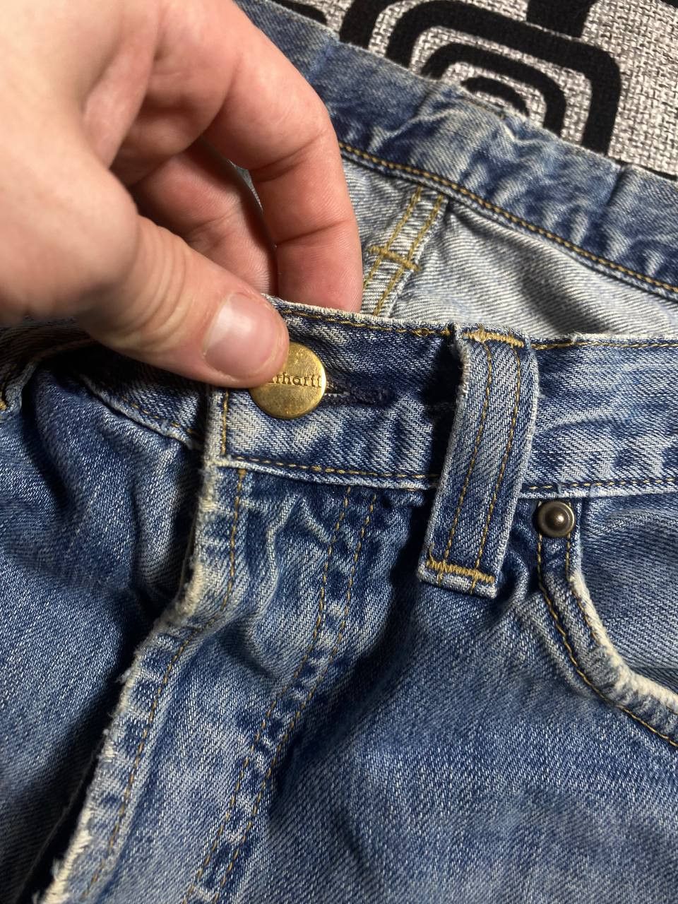 Carhartt × Japanese Brand Crazy Crash Dirty Baggy Faded Jean Japan Avant Garde Style Size US 34 / EU 50 - 14 Thumbnail