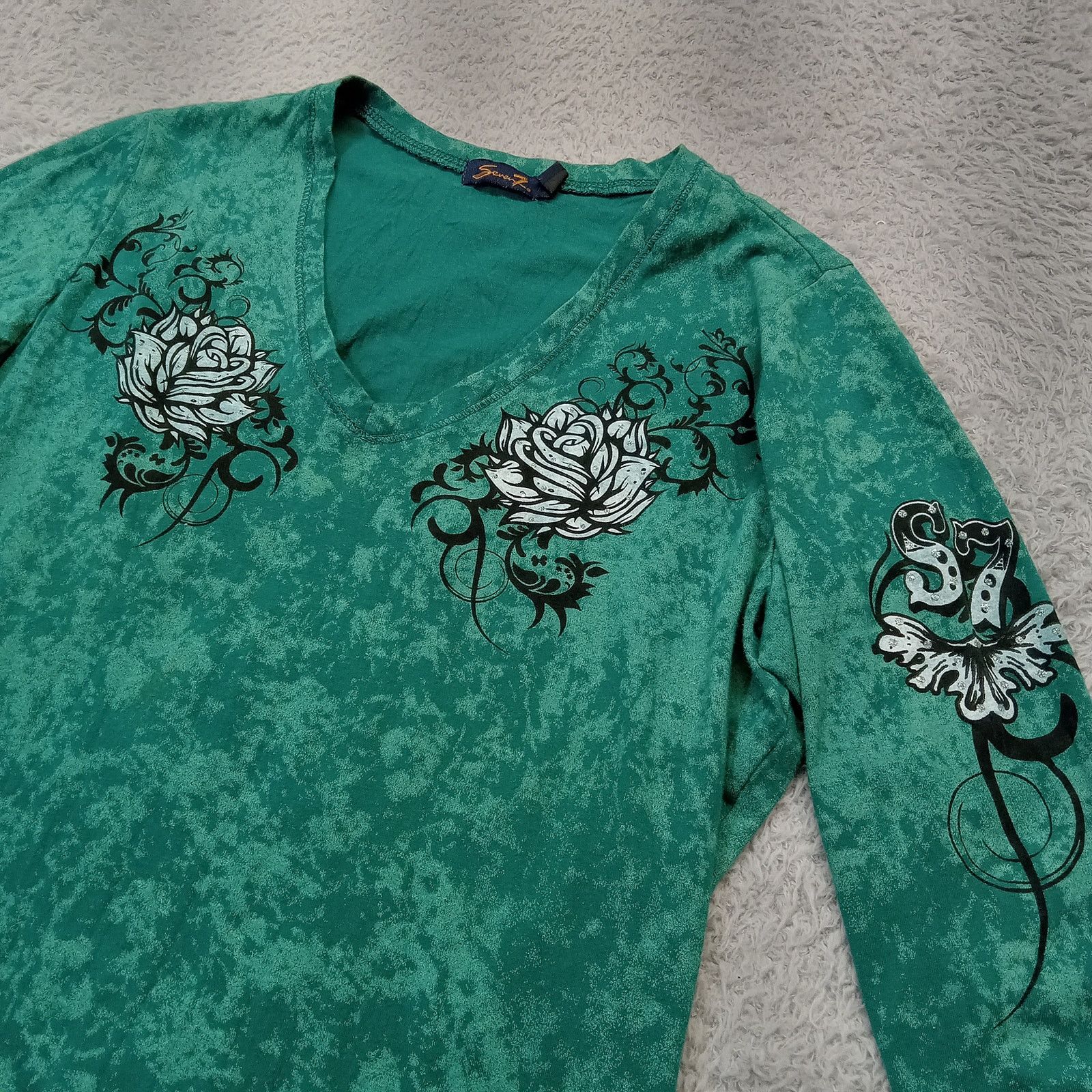 Seven 7 Seven 7 Top S Women's Graphic 3/4 Sleeve Green Pullover Size S / US 4 / IT 40 - 3 Thumbnail
