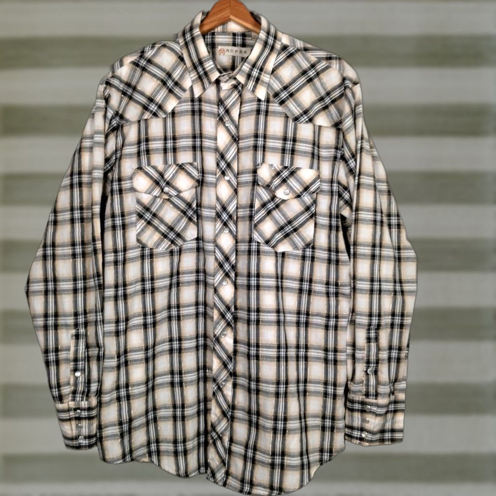 Roper Roper Western Shirt Men L Multicolor Plaid Snap Cowboy Rust Belted Metallic Accents Long Sleeve Button-Up Casual Workwear Filigreed? Size US L / EU 52-54 / 3 - 1 Thumbnail
