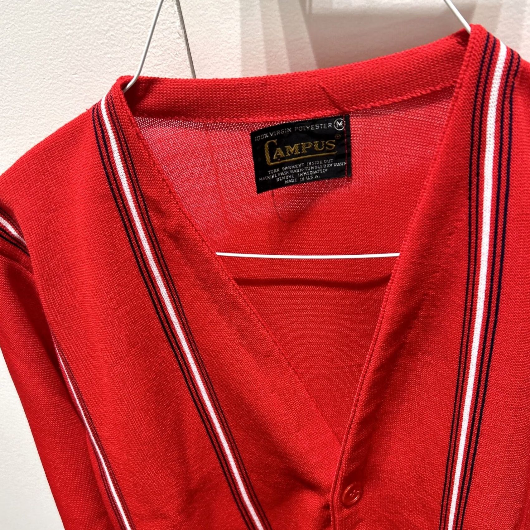 Vintage VINTAGE Campus Cardigan Medium Red Poly 100% Virgin Poly Dark Academia Cobain Preppy Oxford Mens Size US M / EU 48-50 / 2 - 5 Thumbnail