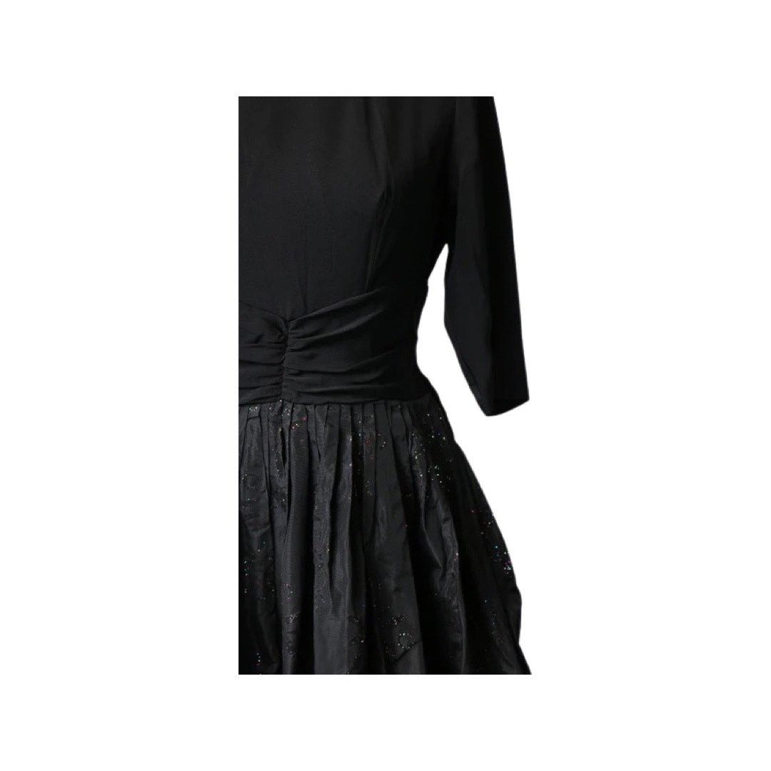 Vintage Vintage 1950s Black Evening Dress Flocked Skirt Glitter Med Size M / US 6-8 / IT 42-44 - 2 Thumbnail