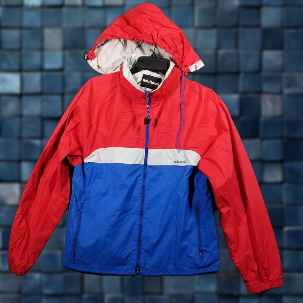 HELly Hansen Jacket Helly-Tech Lightweight Windbreaker Mens Small Colorblock Red Blue Waterproof