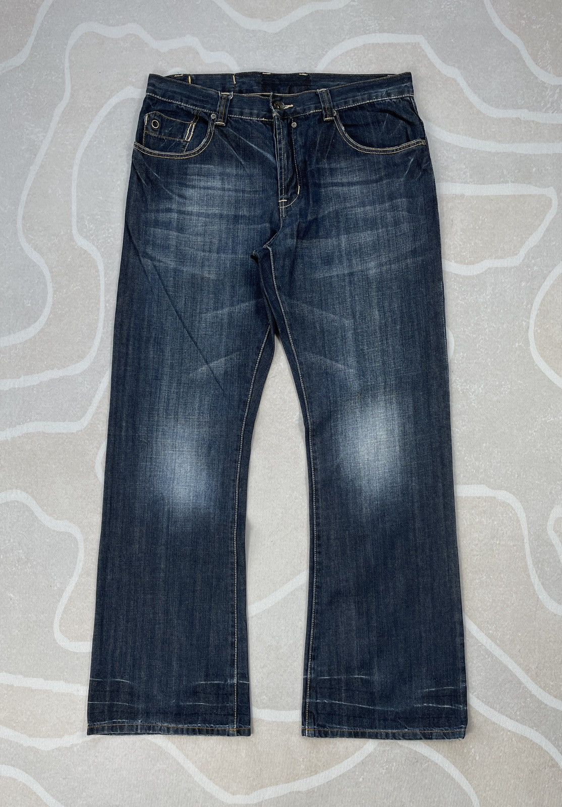 Le Grande Bleu (L.G.B.) Buckle Back Flare Jeans (P48) Size US 33 - 1 Thumbnail