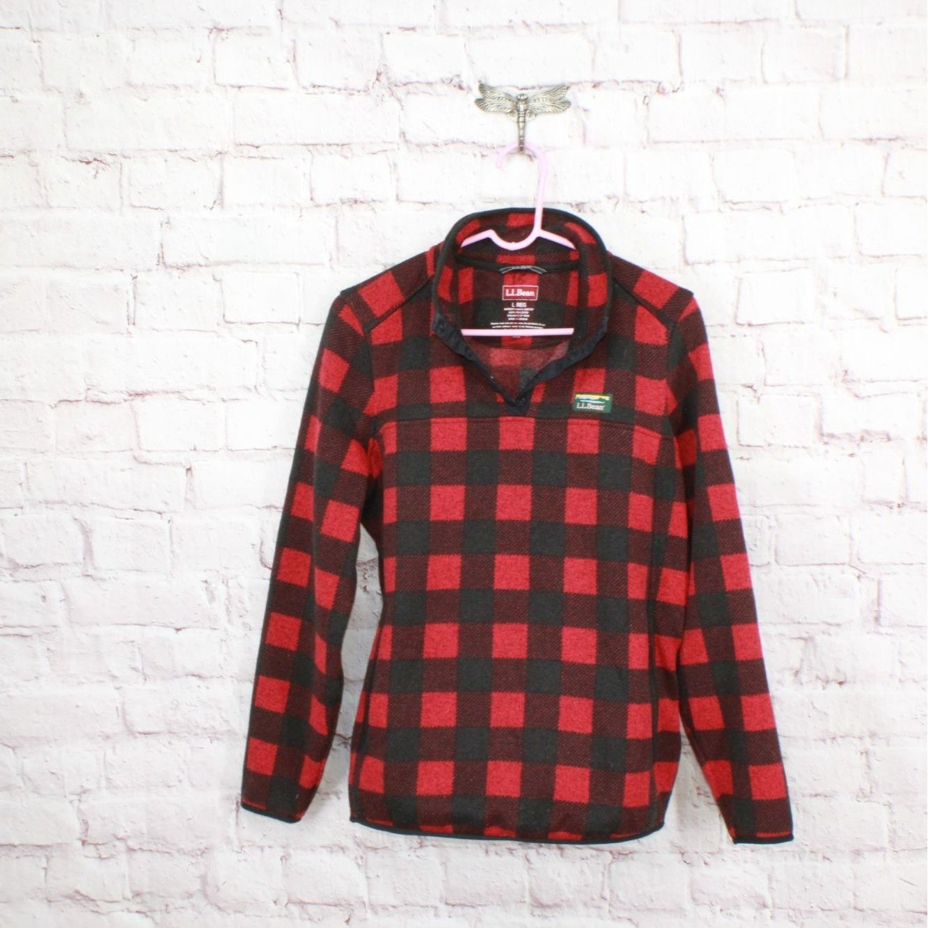 L.L. Bean LL Bean Sweater Fleece Pullover Buffalo Plaid Garnet Print Grailed