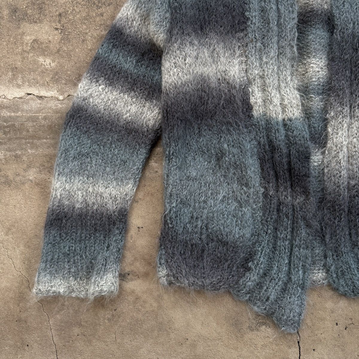Handmade Blue and grey striped mohair cardigan Size M / US 6-8 / IT 42-44 - 2 Thumbnail
