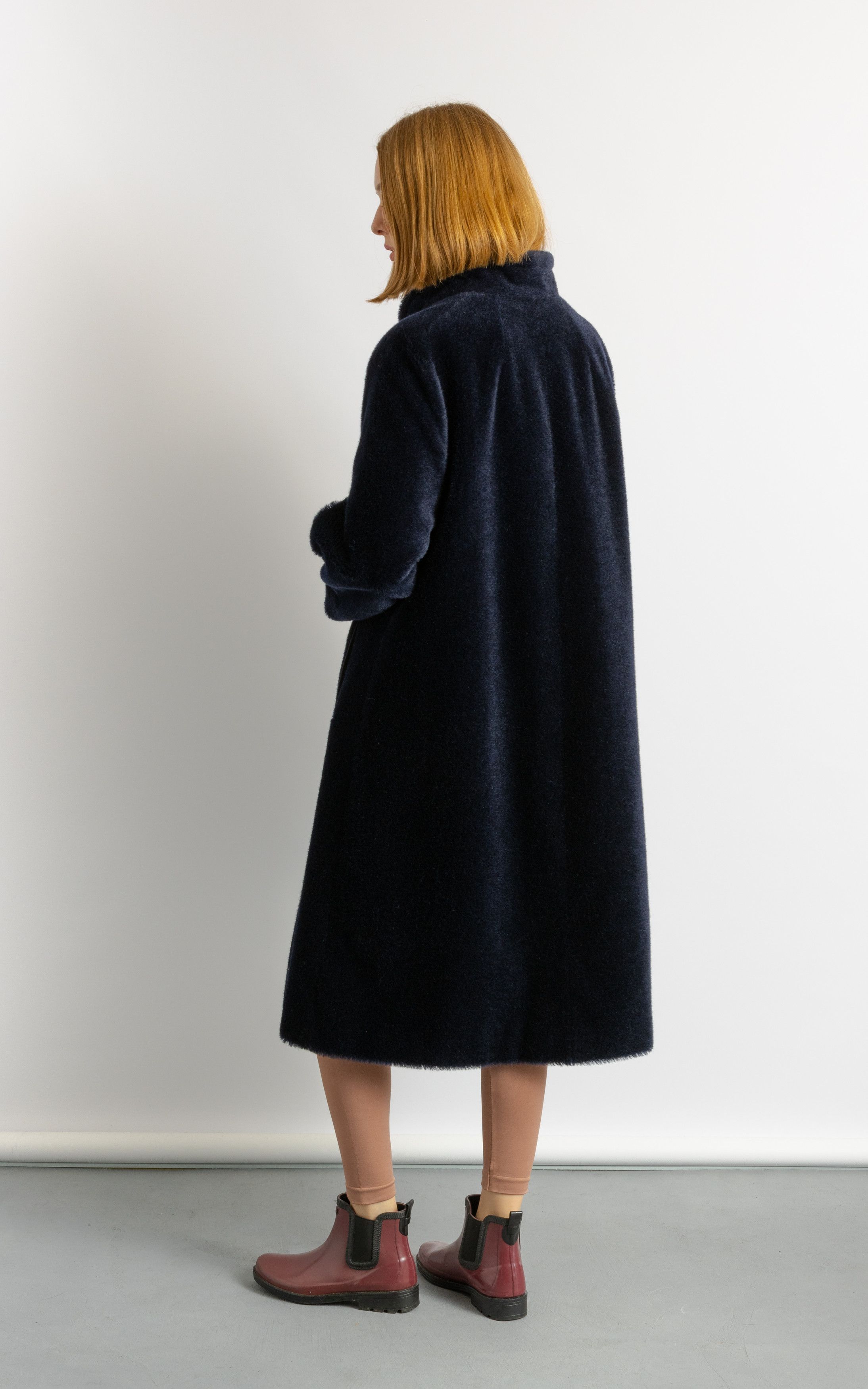 Vintage Navy Blue Alpaka Coat Women Vintage 80s winter coat 6072 Size M / US 6-8 / IT 42-44 - 4 Thumbnail