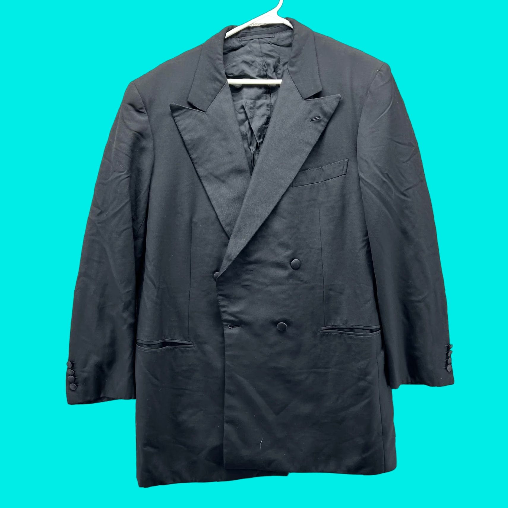 Brioni VINTAGE Brioni Tuxedo Jacket Mens EU 54 L Black Double-Breasted Peak Peak Lapel Formal Italy Long Four-Button Three-Button Inner Pockets Mens Size 54R - 1 Thumbnail