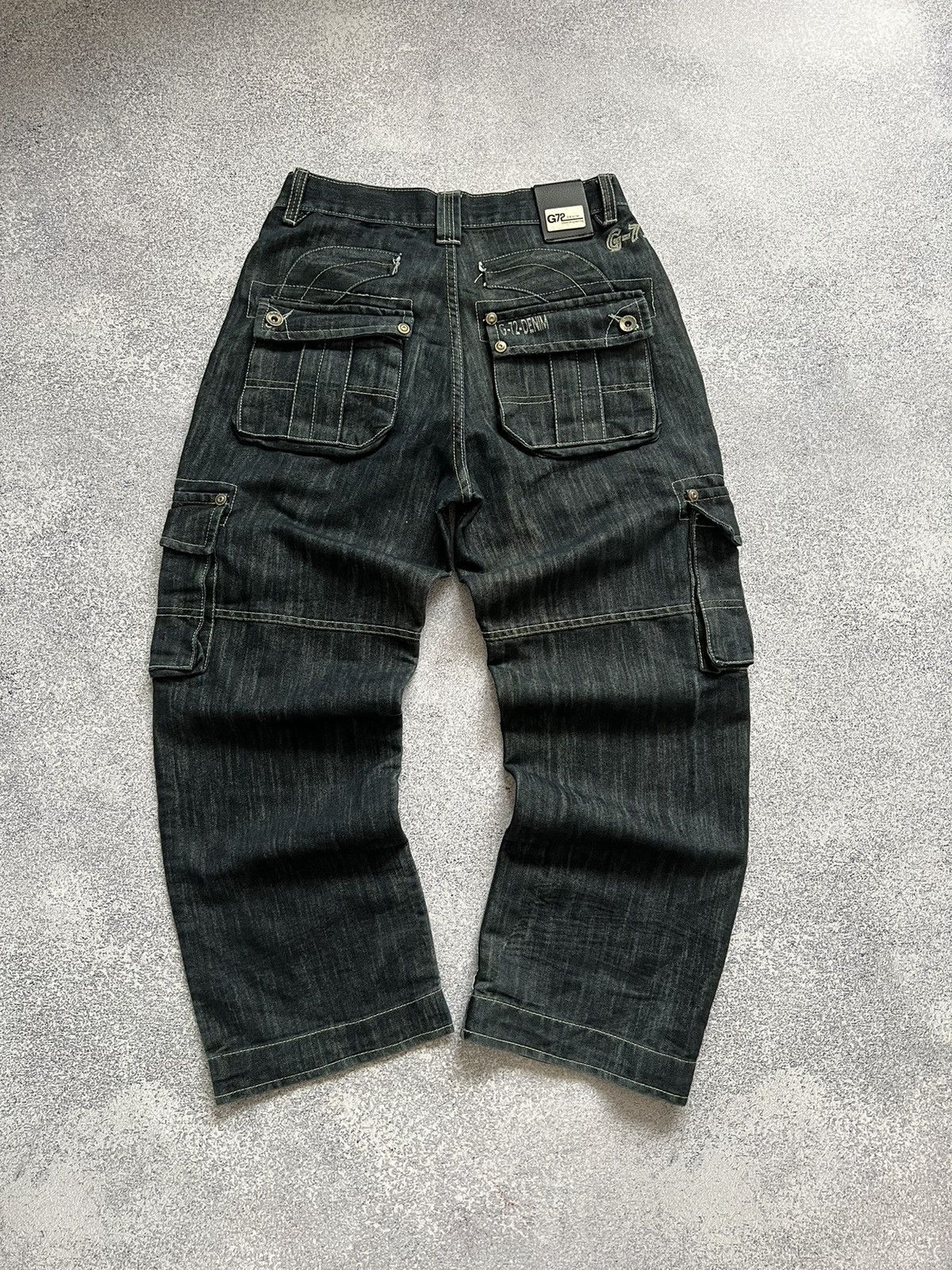 Pre-owned Distressed Denim X Vintage Distressed Denim Cargo Multipocket Y2k Jeans In Blue