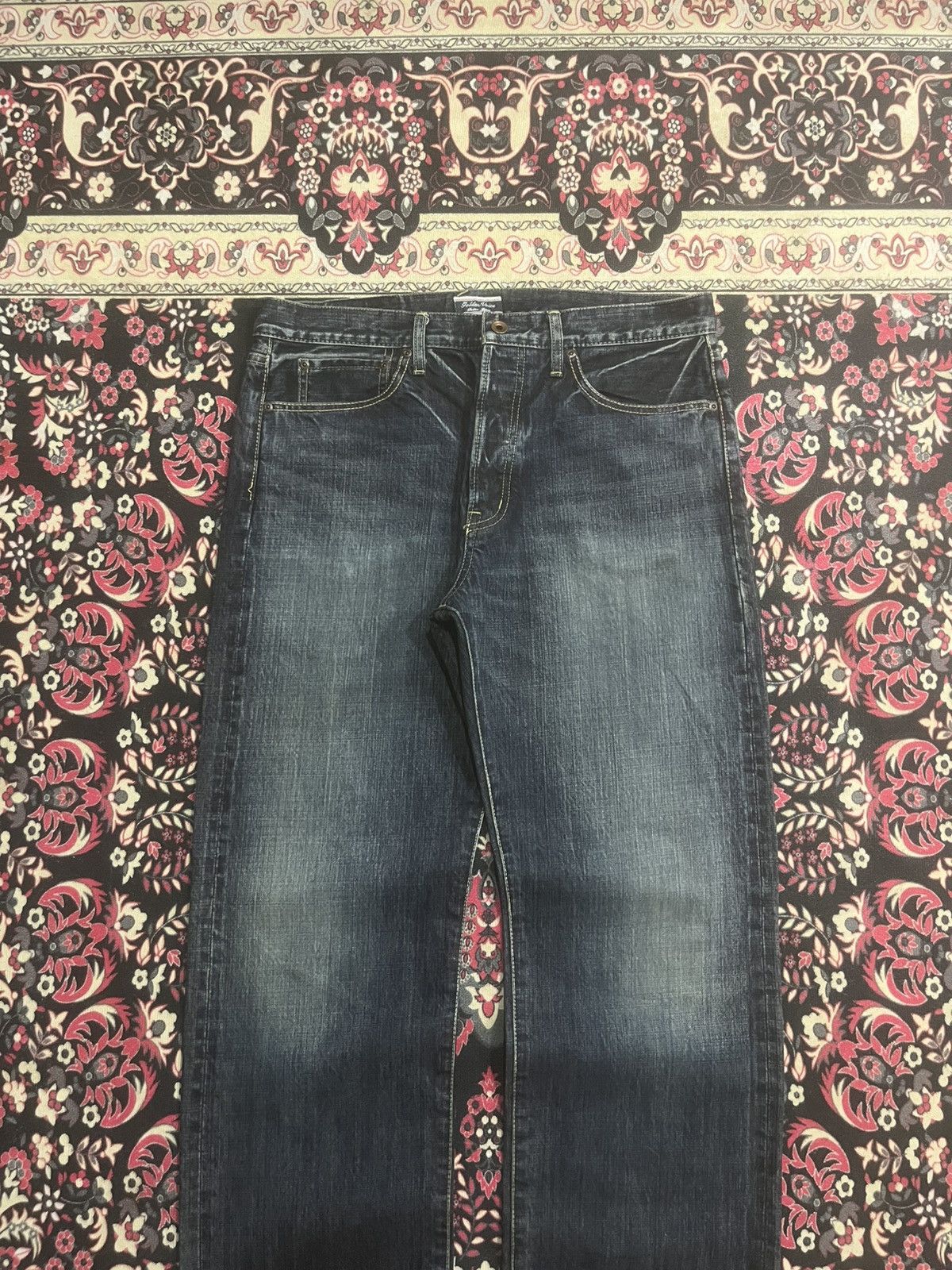 Vintage Japanese Golden Voice Buckle Back Dark Blue Selvedge Jeans Size US 37 - 3 Thumbnail