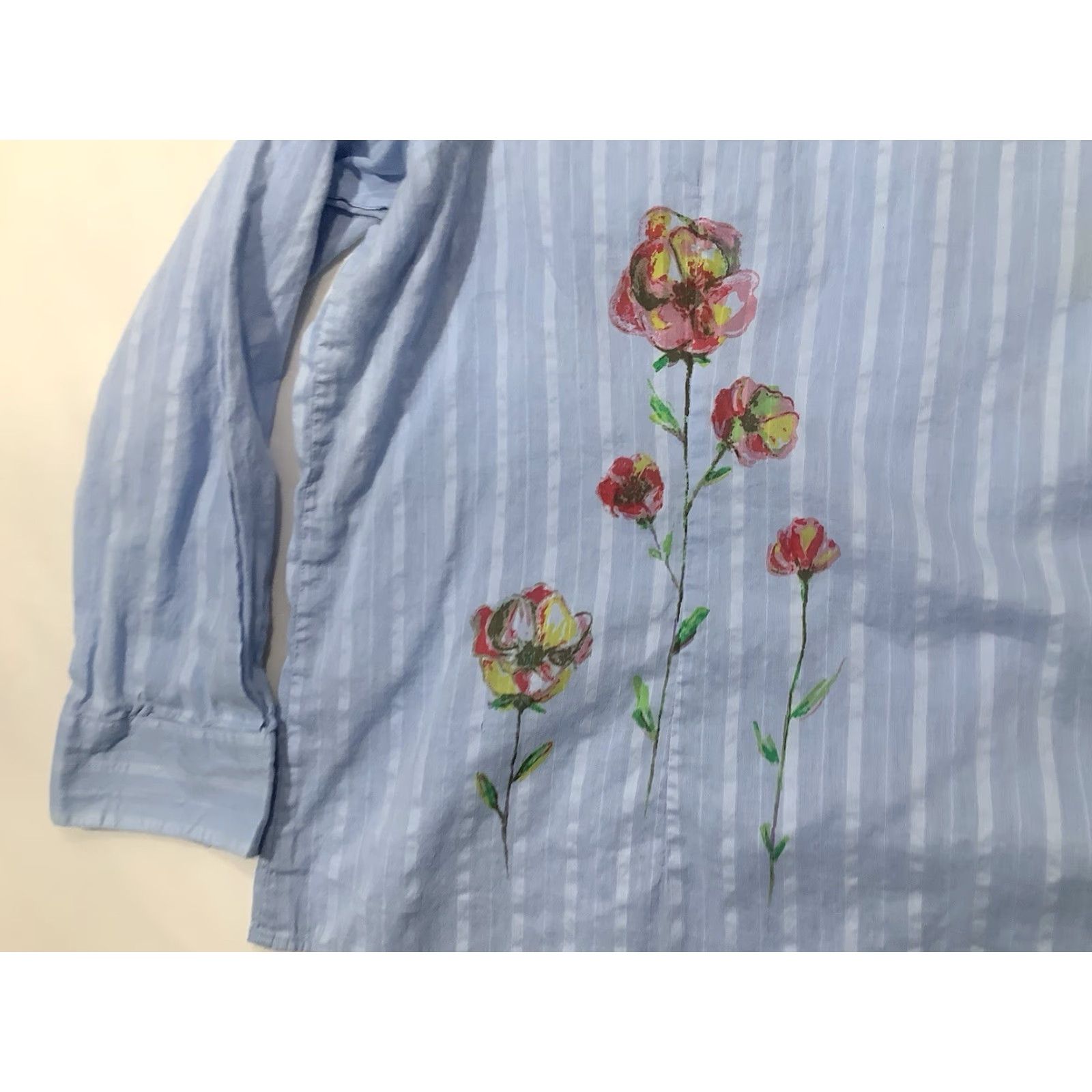 Denim & Co. Denim & Co Womens Button Up Shirt 2XL Blue Striped Long Sleeve Cotton Chambray Casual Travel Beach Preppy Classic Breathable Stretch Shirt Womens Size XXL / US 16-18 / IT 52-54 - 5 Thumbnail