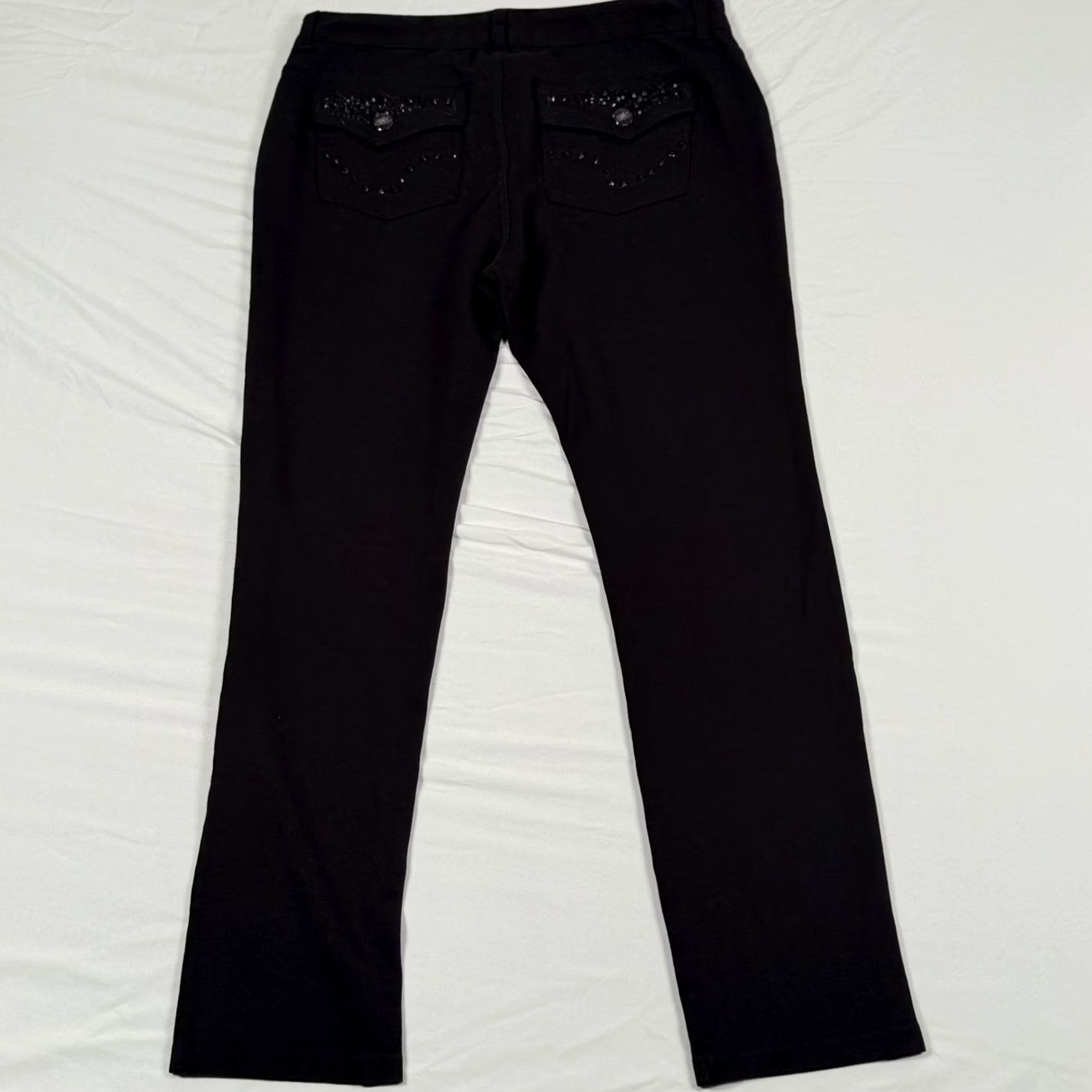 Vintage One 5 One Embellished Ponte Jegging Rhinestone Pockets Black Women Pants Size 8 Regular Stretch Skinny Retro Y2K Size 30" / US 8 / IT 44 - 4 Thumbnail