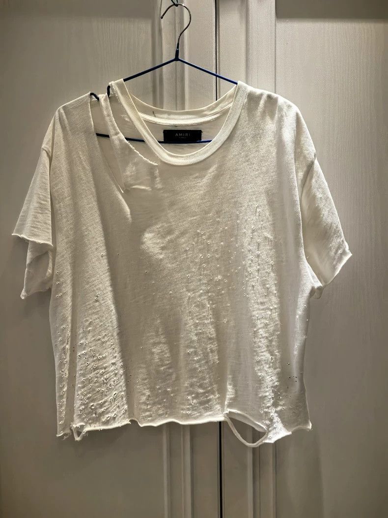 Amiri Amiri Ripped Pure White T-Shirt Size US XS / EU 42 / 0 - 1 Thumbnail