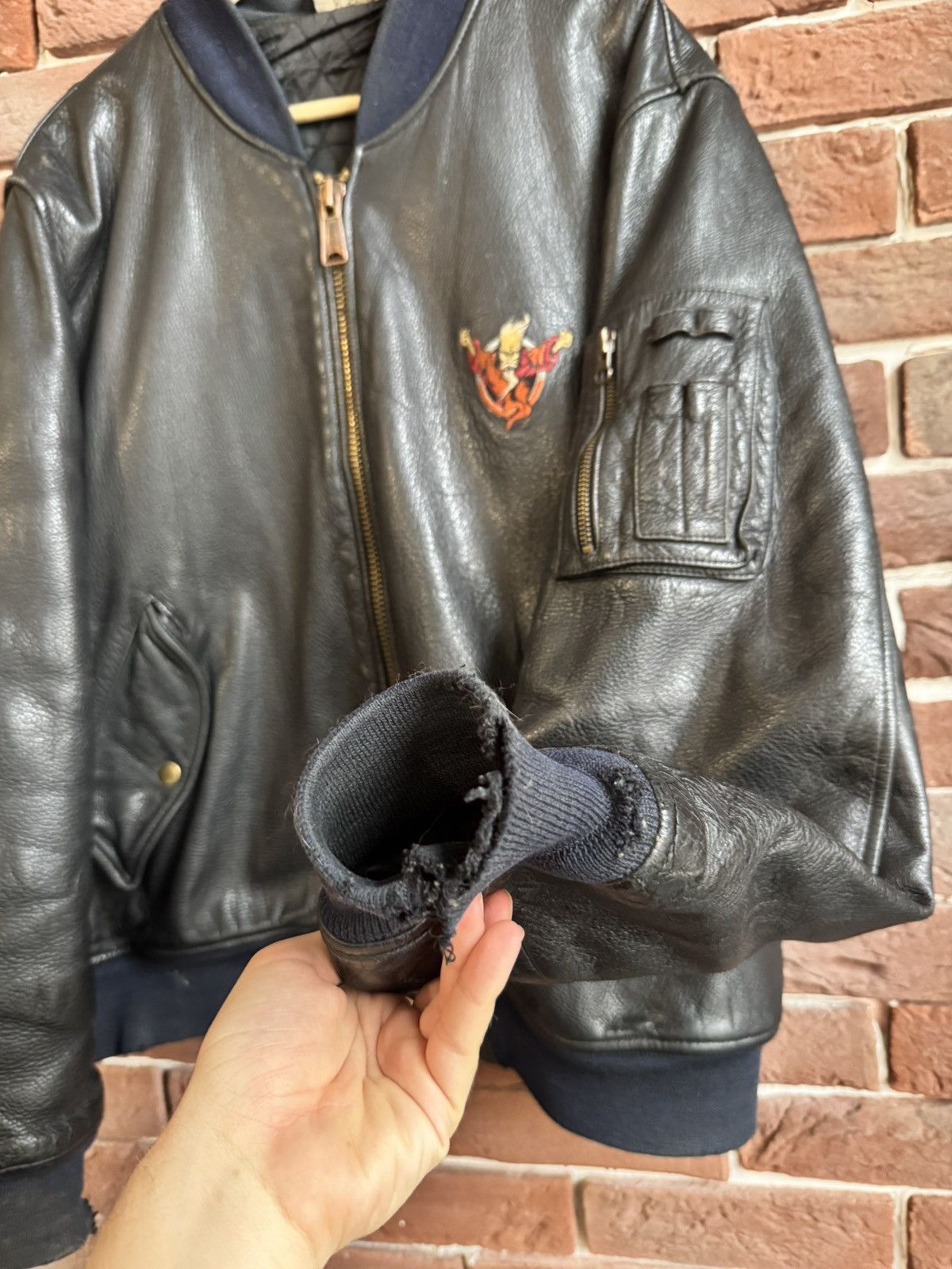Thunderdome Rare 90s Thunderdome Leather Bomber Jacket Gabber Hardcore Size US XL / EU 56 / 4 - 4 Thumbnail