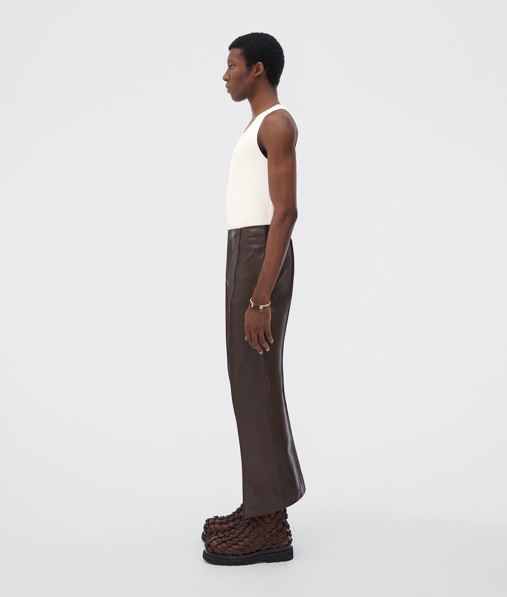 Bottega Veneta o1bcso1str0425 Curved Shape Leather Trouser in Tobacco Size US 32 / EU 48 - 3 Thumbnail