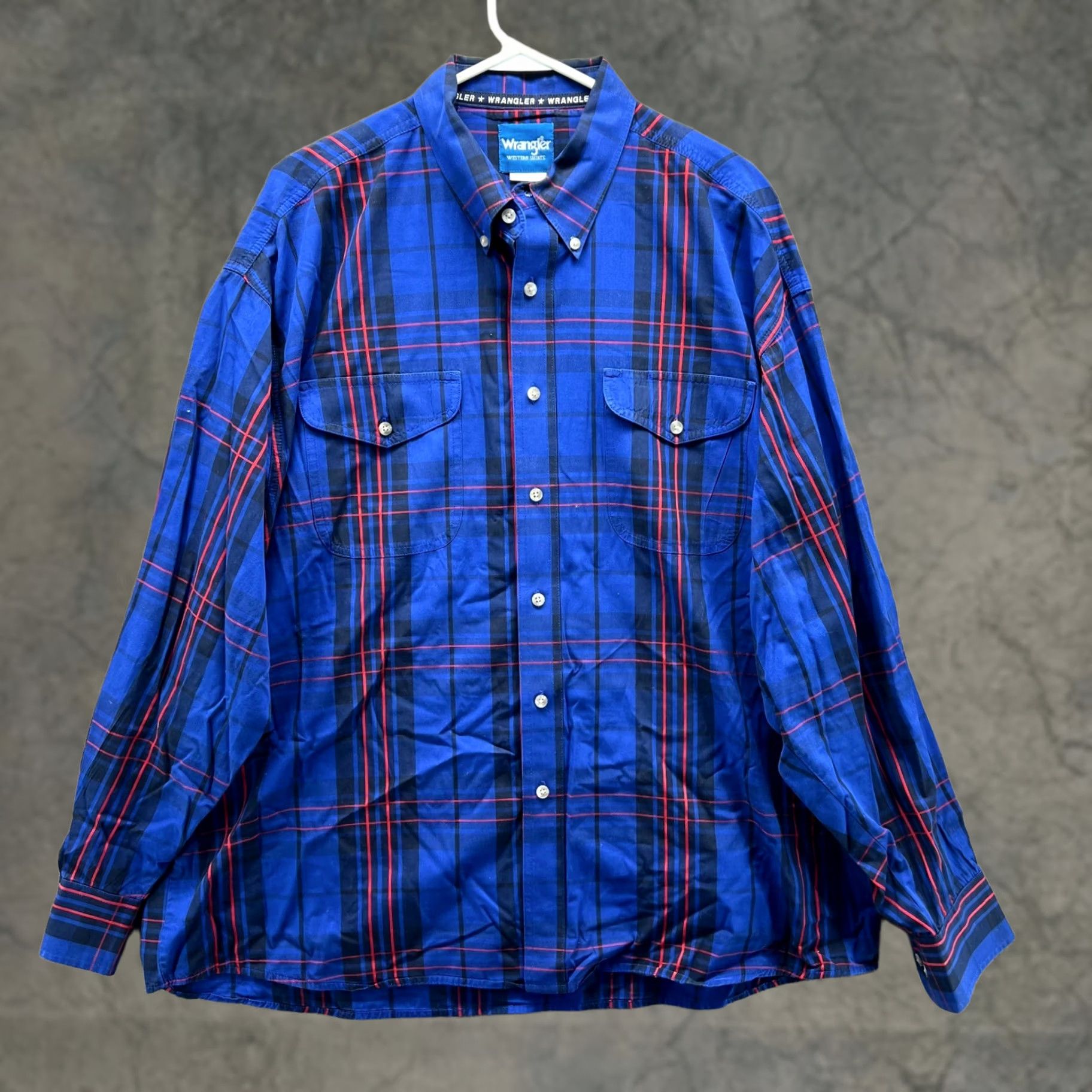 Wrangler Wrangler Shirt Men XXL Blue Plaid Button Up Western Cowboy Vtg Modern Fit Button-Down Collared Long Sleeve 54in Chest Blue 2XL Regular 54in Size US XXL / EU 58 / 5 - 1 Thumbnail