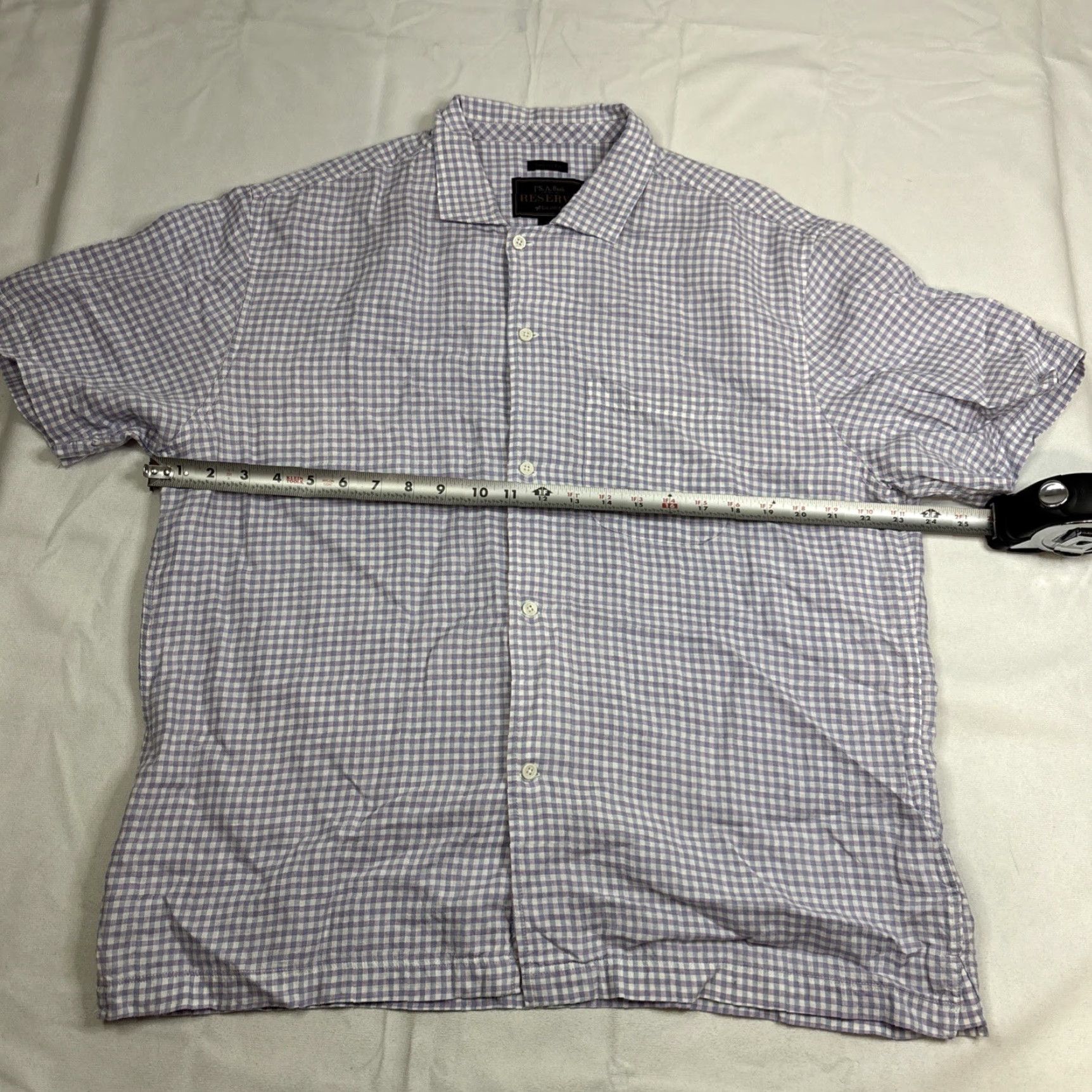 Jos. A. Bank Jos. A. Bank Reserve Button-Up Short Sleeve Linen Blend Checkered Purple XL Men Regular Shirt Purple Size US 36 / EU 52 - 3 Thumbnail