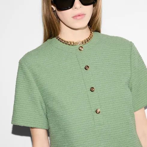 Gucci o1loc1c0226 818278 Cotton Boucle Mini Dress in Green Size M / US 6-8 / IT 42-44 - 8 Thumbnail
