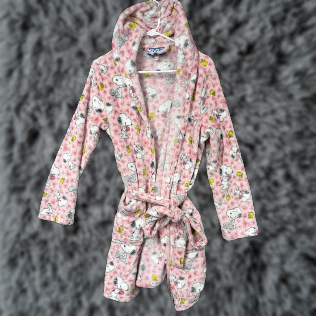 Peanuts Peanuts Robe Womens M Pink Snoopy Woodstock Hooded Fleece Lounge Cozy Sleepwear Size ONE SIZE - 1 Thumbnail