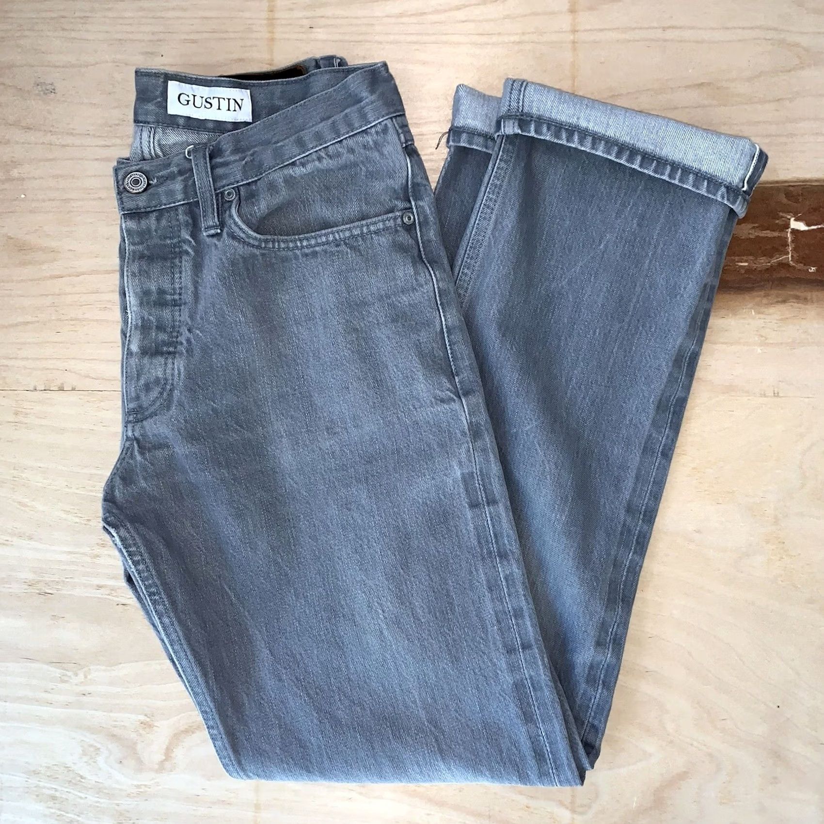 Gustin Gustin Jeans Gray Denim Selvedge Slim Fit Raw Button Fly Size 29x31 Finish Size US 29 - 2 Thumbnail