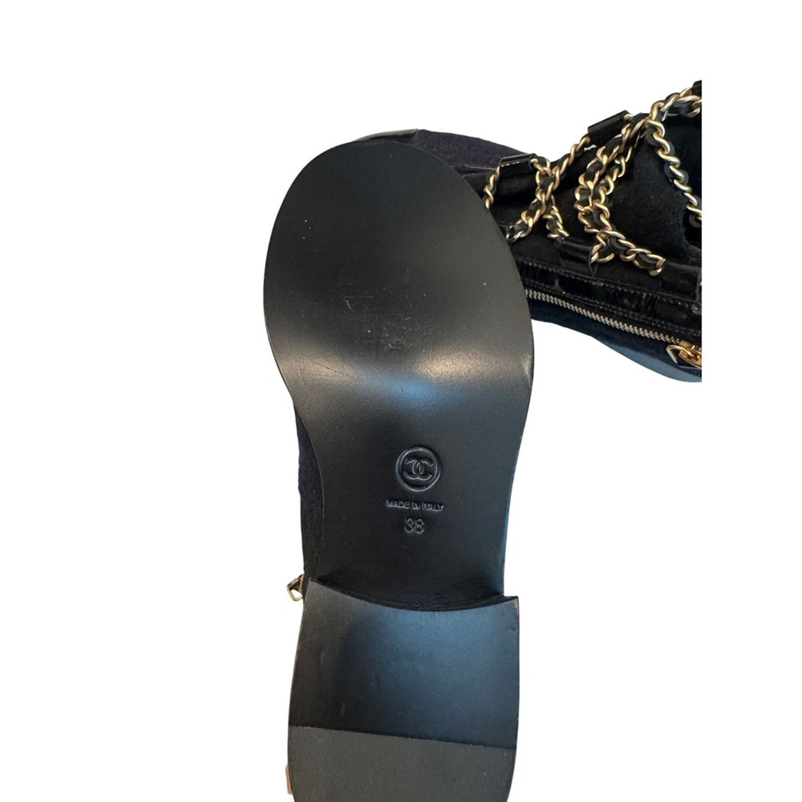 Chanel CHANEL Black Tweed Cap Toe Ankle Boots Gold Chain Size US 7.5 / IT 37.5 - 4 Thumbnail