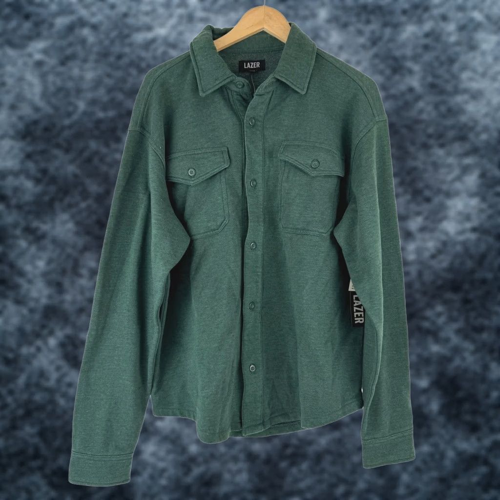 Vintage LAZER Mens Relaxed Fit Fleece Shirt Jacket Deep Emerald Green Shacket L ML71219 Size US L / EU 52-54 / 3 - 1 Thumbnail
