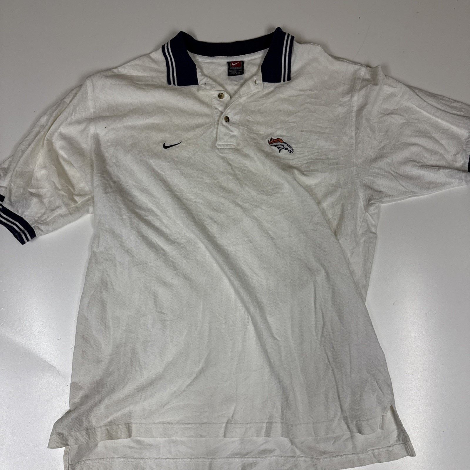 Nike Vintage Broncos Nike Polo White Blue Size XL Size US XL / EU 56 / 4 - 1 Thumbnail