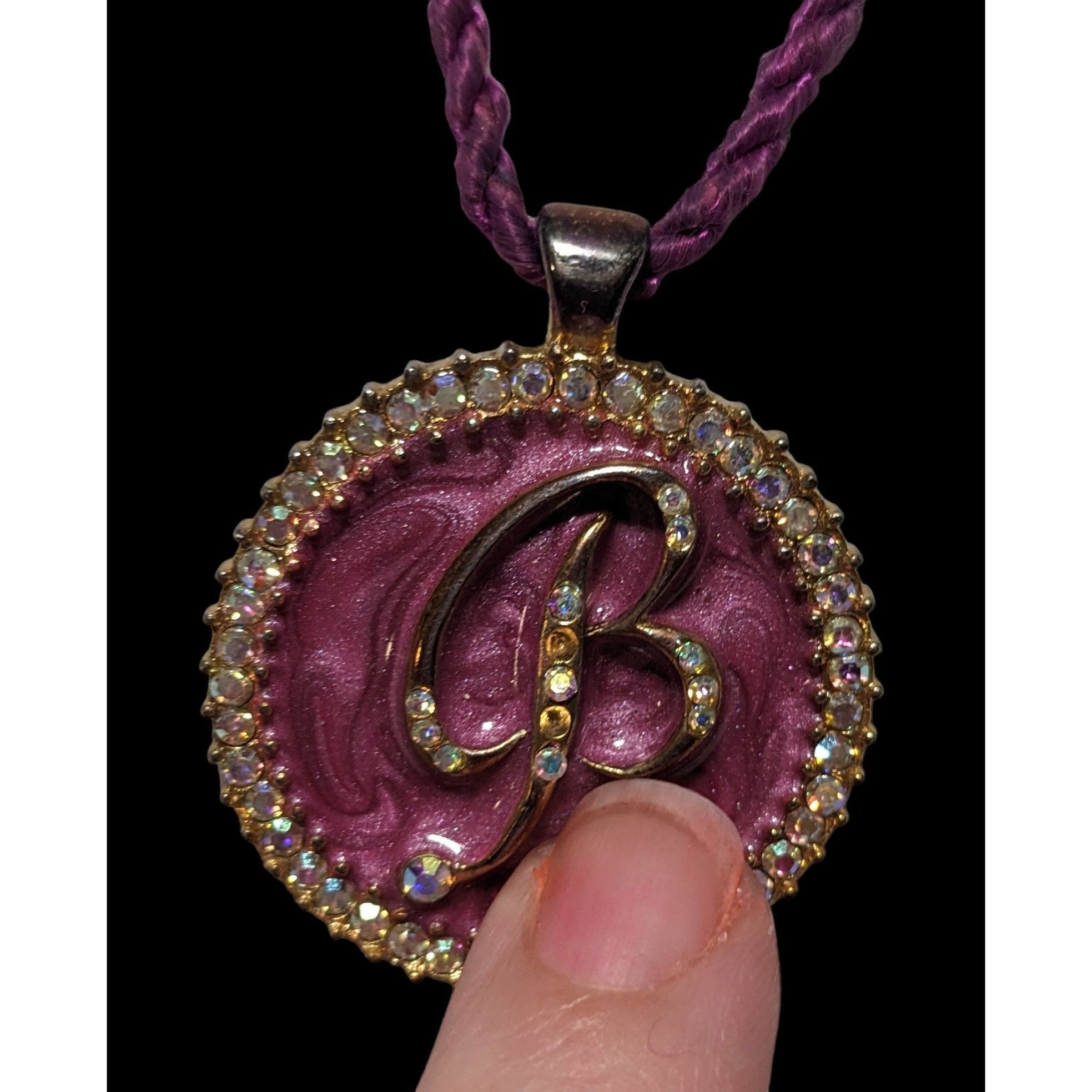 Other Purple Enamel Rhinestone B Medallion Necklace Size ONE SIZE - 3 Thumbnail