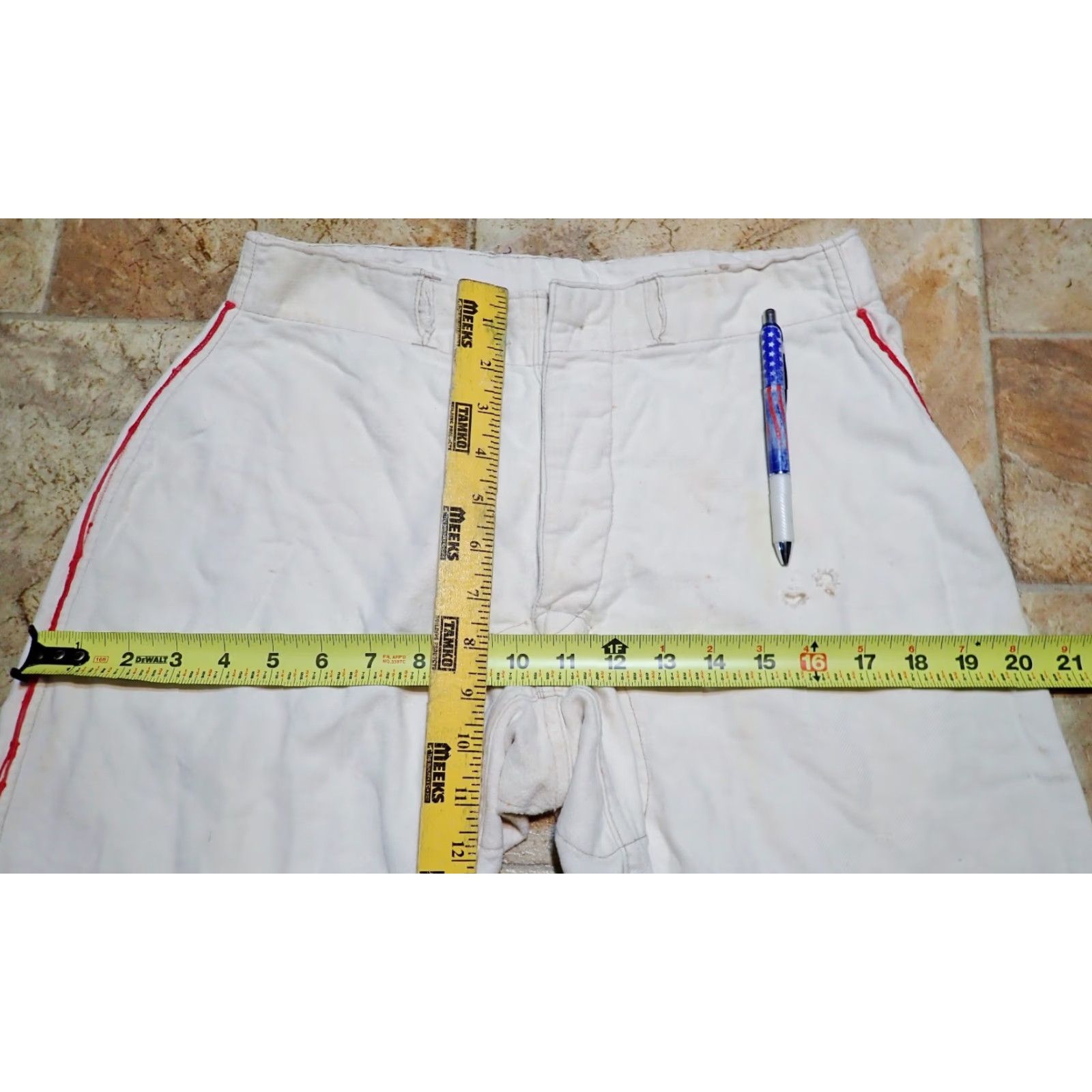 Vintage VINTAGE 40s 50s Flannel Cotton Baseball Uniform Pants Red Piping Sz 30 Cream White Mens Size US 30 / EU 46 - 6 Thumbnail