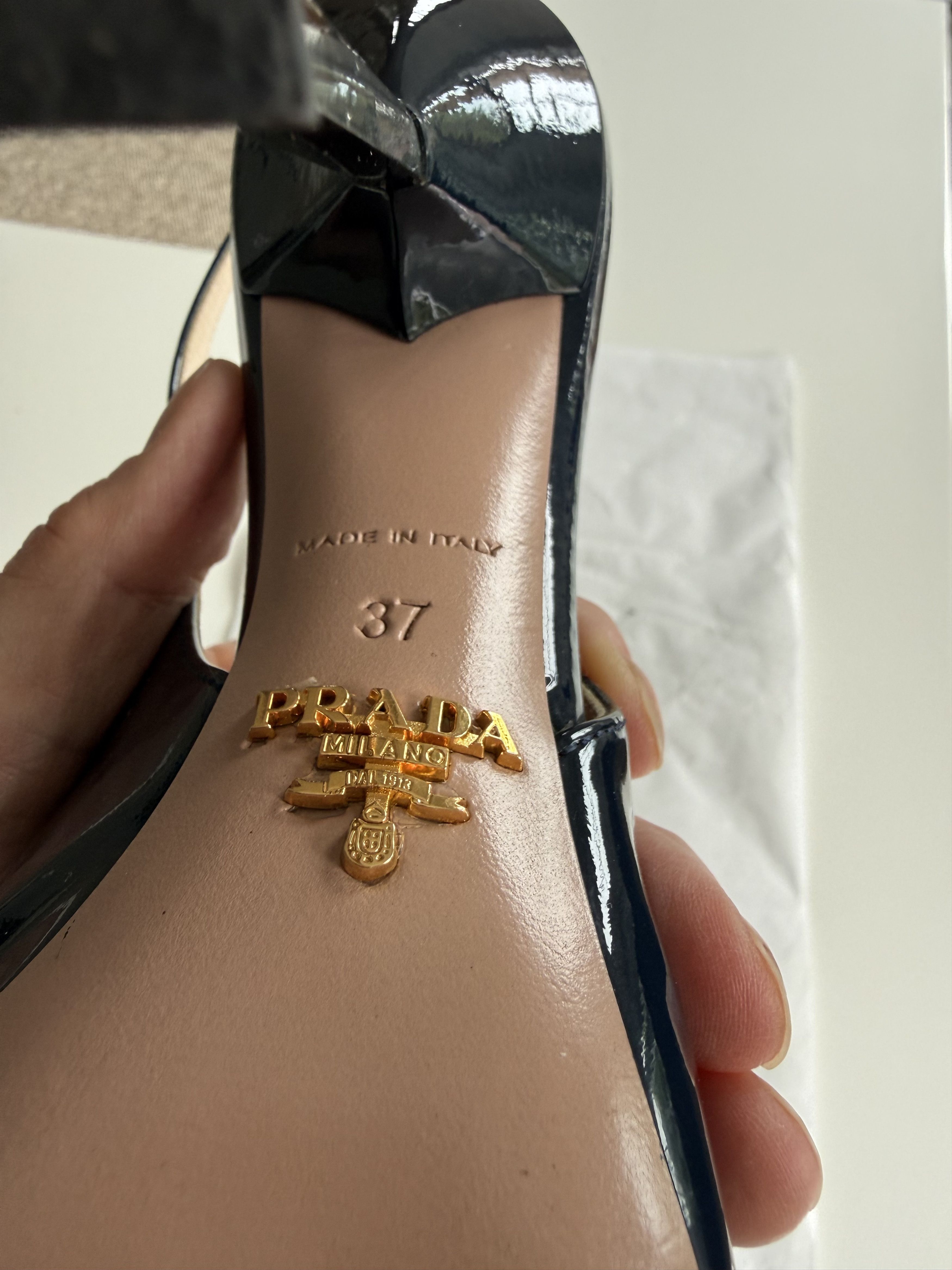 Prada Prada Navi Blue Patent Leather Slingback Pumps, Size 37 (IT) Size US 7 / IT 37 - 5 Thumbnail