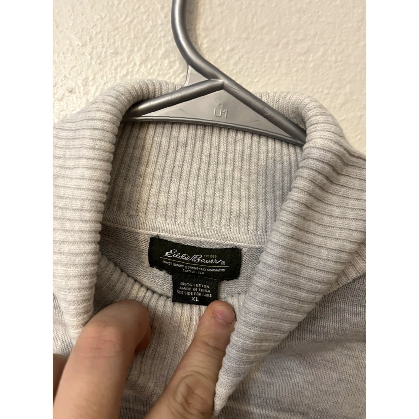 Eddie Bauer Eddie Bauer Striped White Gray Charcoal Lightweight Turtleneck Sweater XL Cotton Size XL / US 12-14 / IT 48-50 - 2 Thumbnail