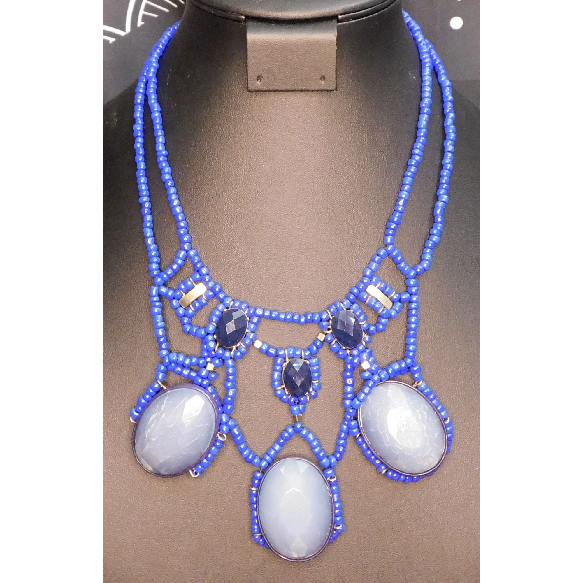 Other Blue Beaded Cabochon Statement Necklace Size ONE SIZE - 3 Thumbnail