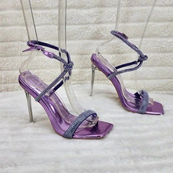 Other Lexton Purple Metallic Knotted Strap Rhinestone Stiletto Hig Size US 11 / IT 41 - 1 Thumbnail